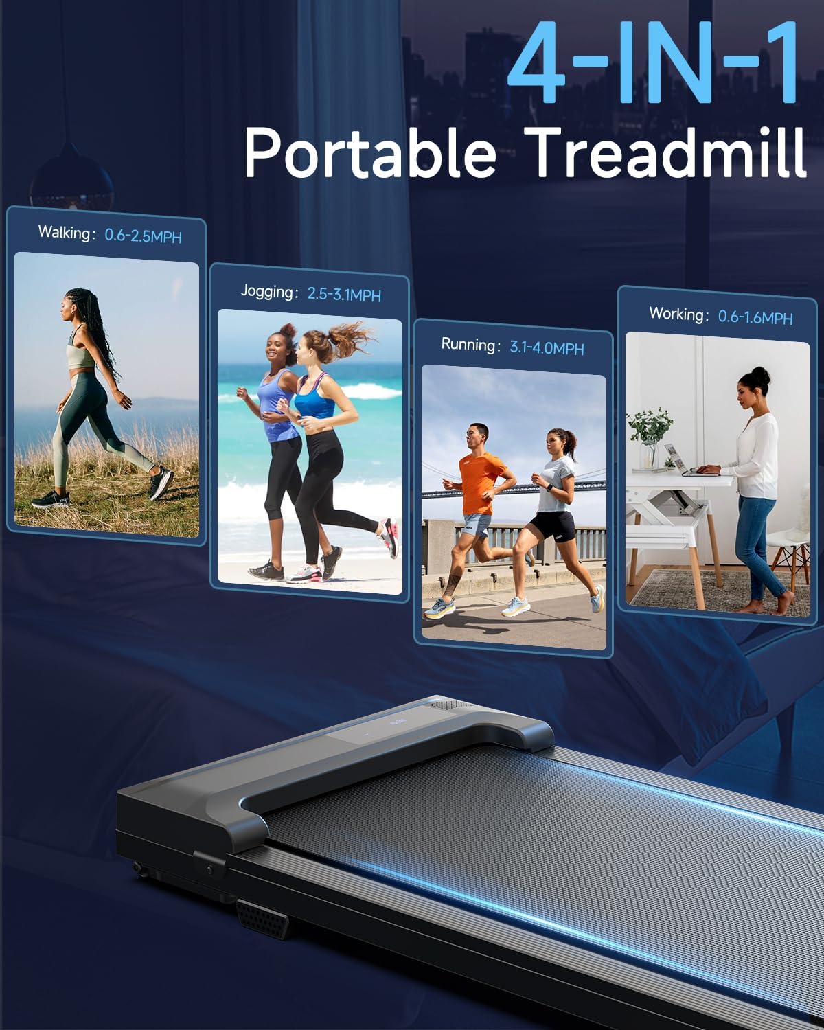 Detalle de Buztrio LF-X2D Walking Pad Treadmill, 0.6–4.0 mph, Remote Control