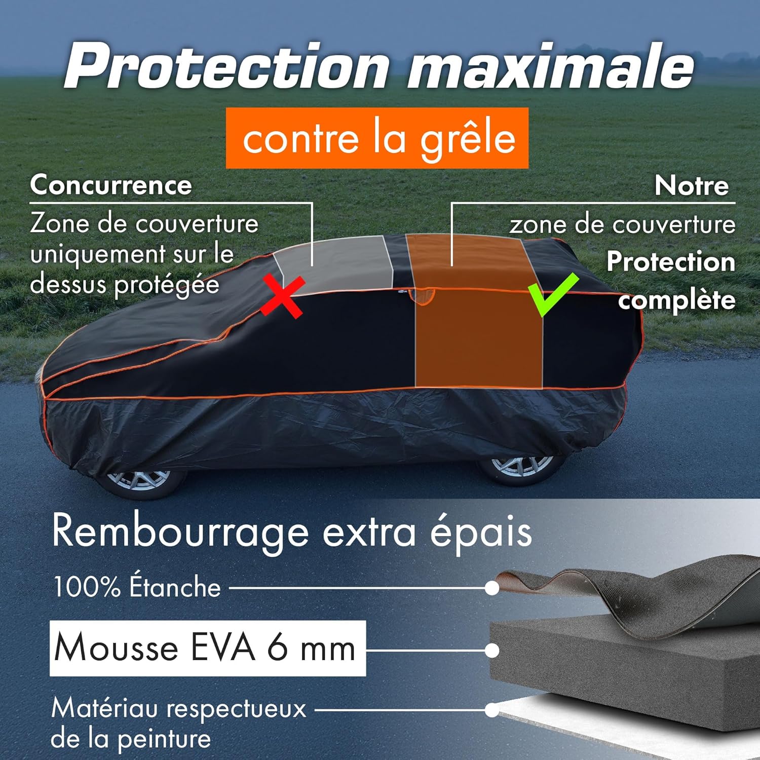 Thumbnail 3 de Upgrade4cars Bâche de protection voiture extérieure anti-grêle, universelle M (432 × 165 × 119 cm)