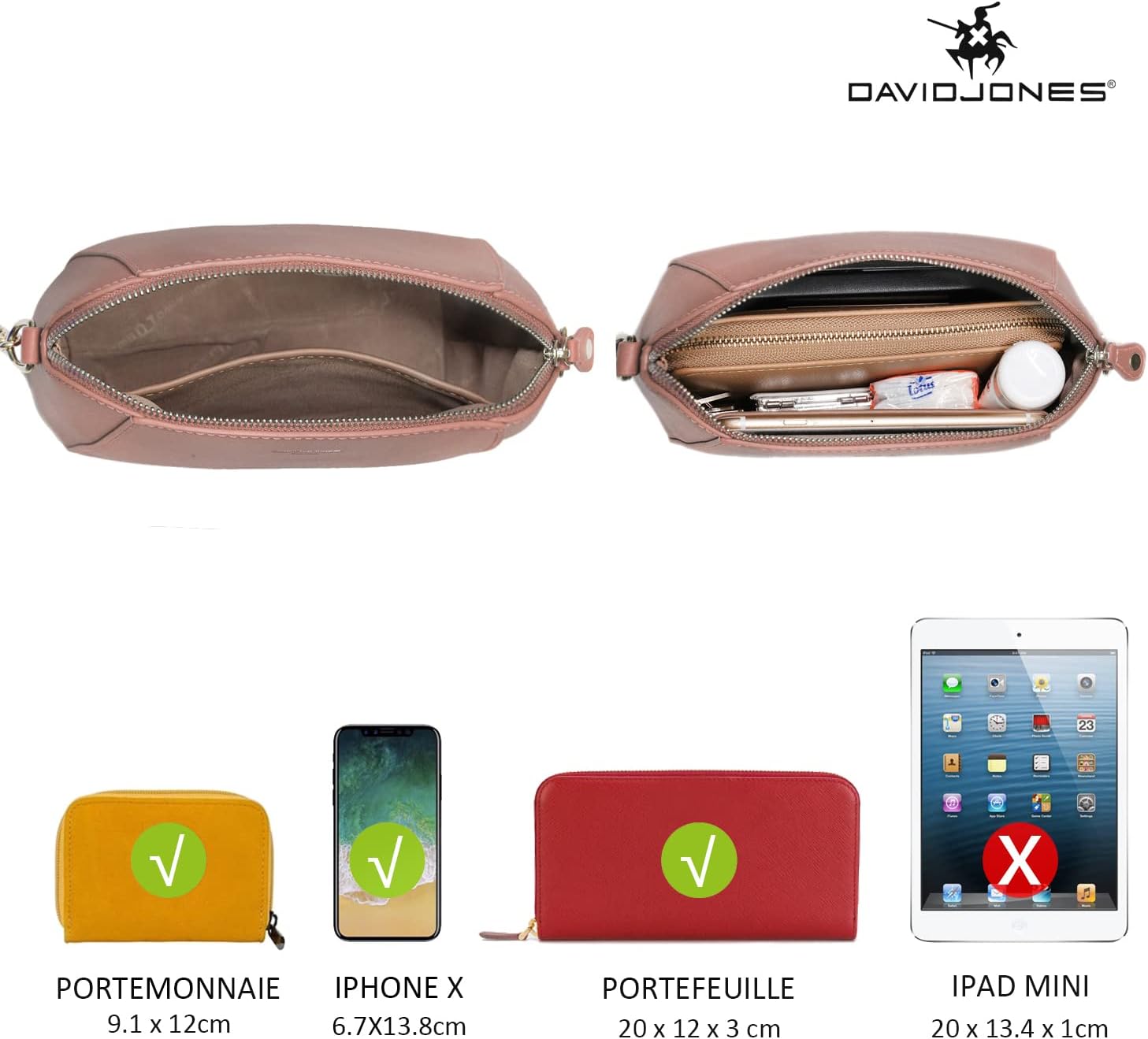 Thumbnail 5 de Petit sac bandoulière trapèze David Jones en PU avec chaîne, porté épaule ou croisé