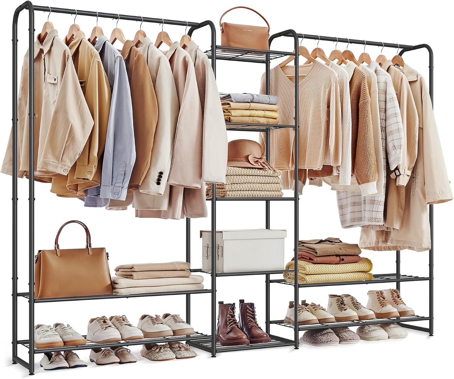 Detalle de SONGMICS LGR463B01 Clothes Rail, Steel Open Wardrobe with Shelves, Matte Black