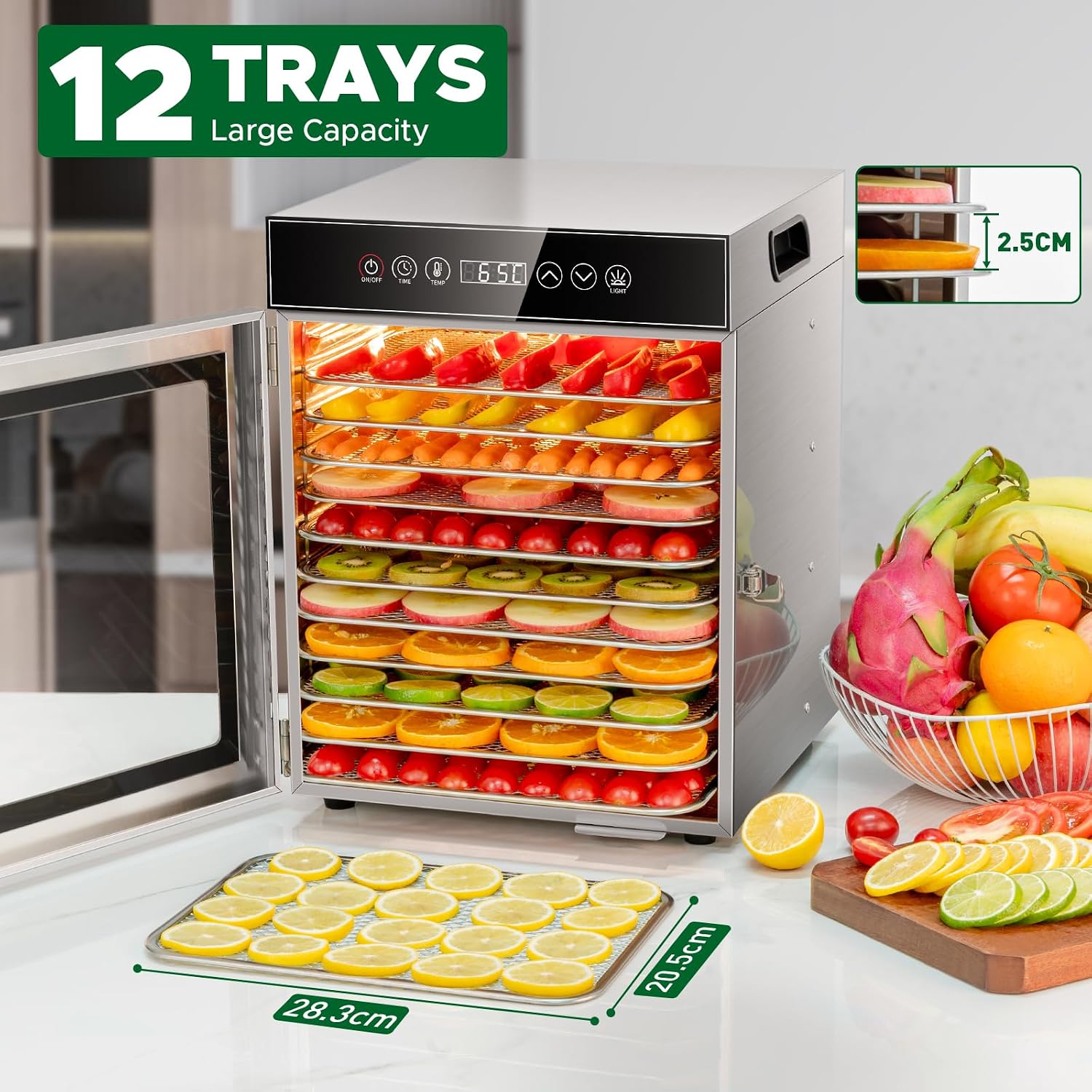 Thumbnail 6 de Kwasyo LT-17 Food Dehydrator, 12 Trays, 30–90°C Control and 24-Hour Timer