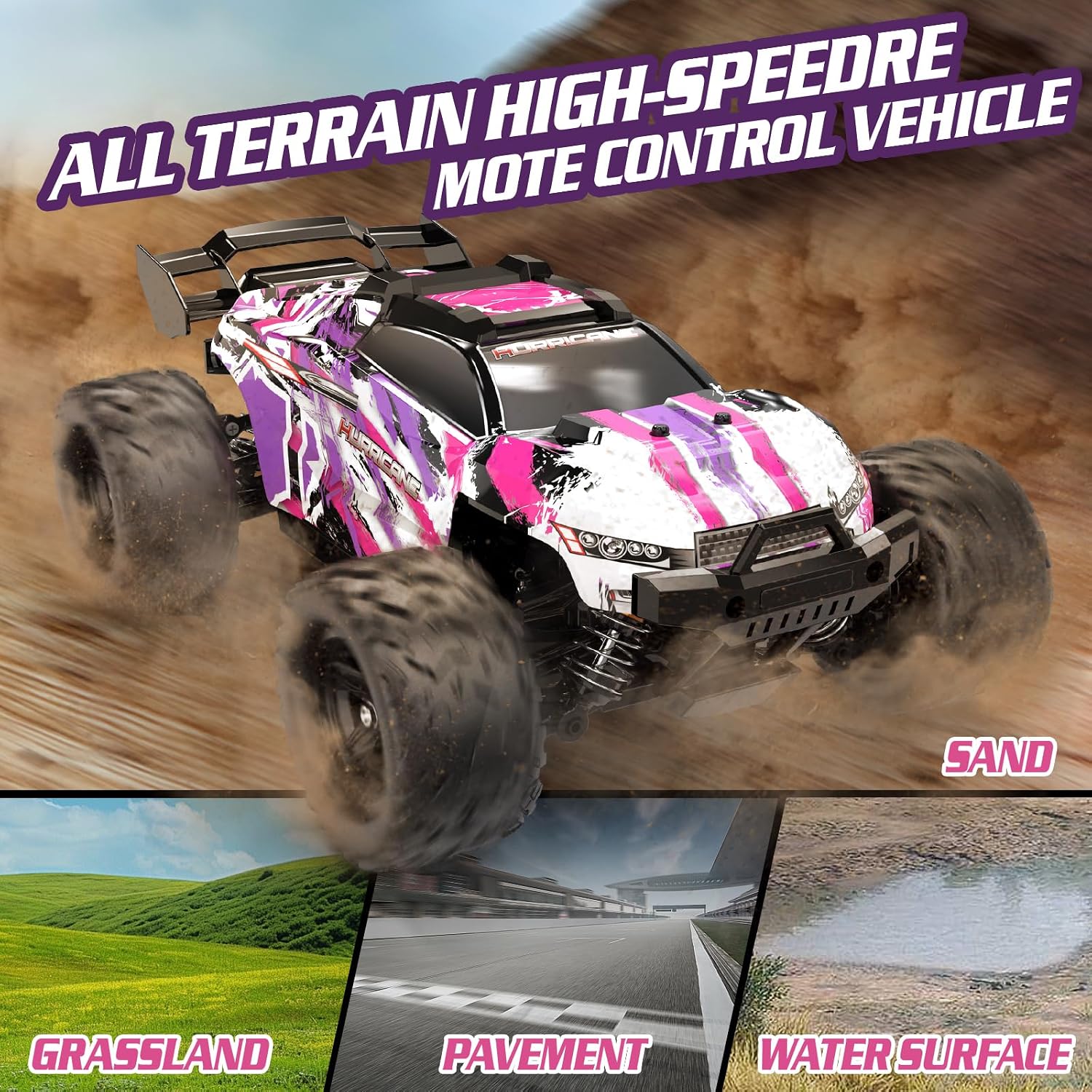 Detalle 1 de Womaqu HS18323 RC-auto 1:18, paarse 4x4-offroadtruck met LED-verlichting