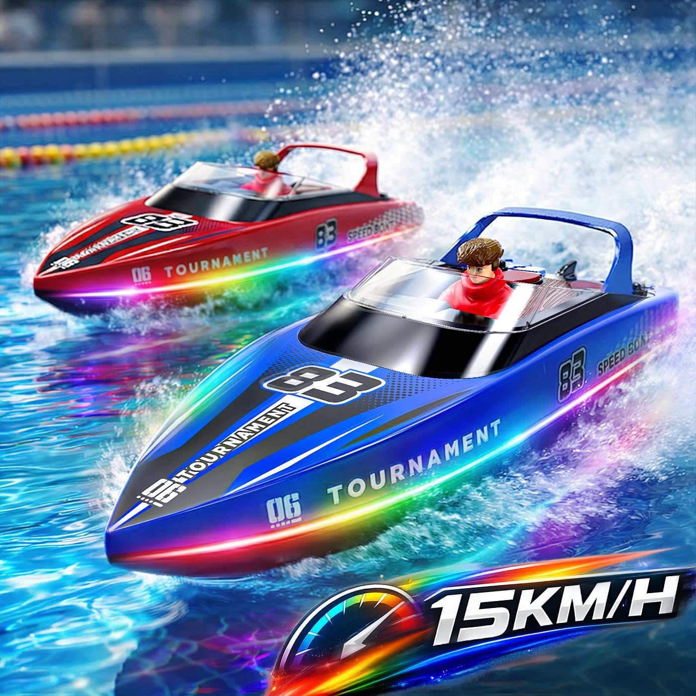Thumbnail 1 de YESHIN Ferngesteuertes Boot 2er Pack – 15 km/h, LED-Licht, Wasserdicht, 2,4 GHz Fernsteuerung