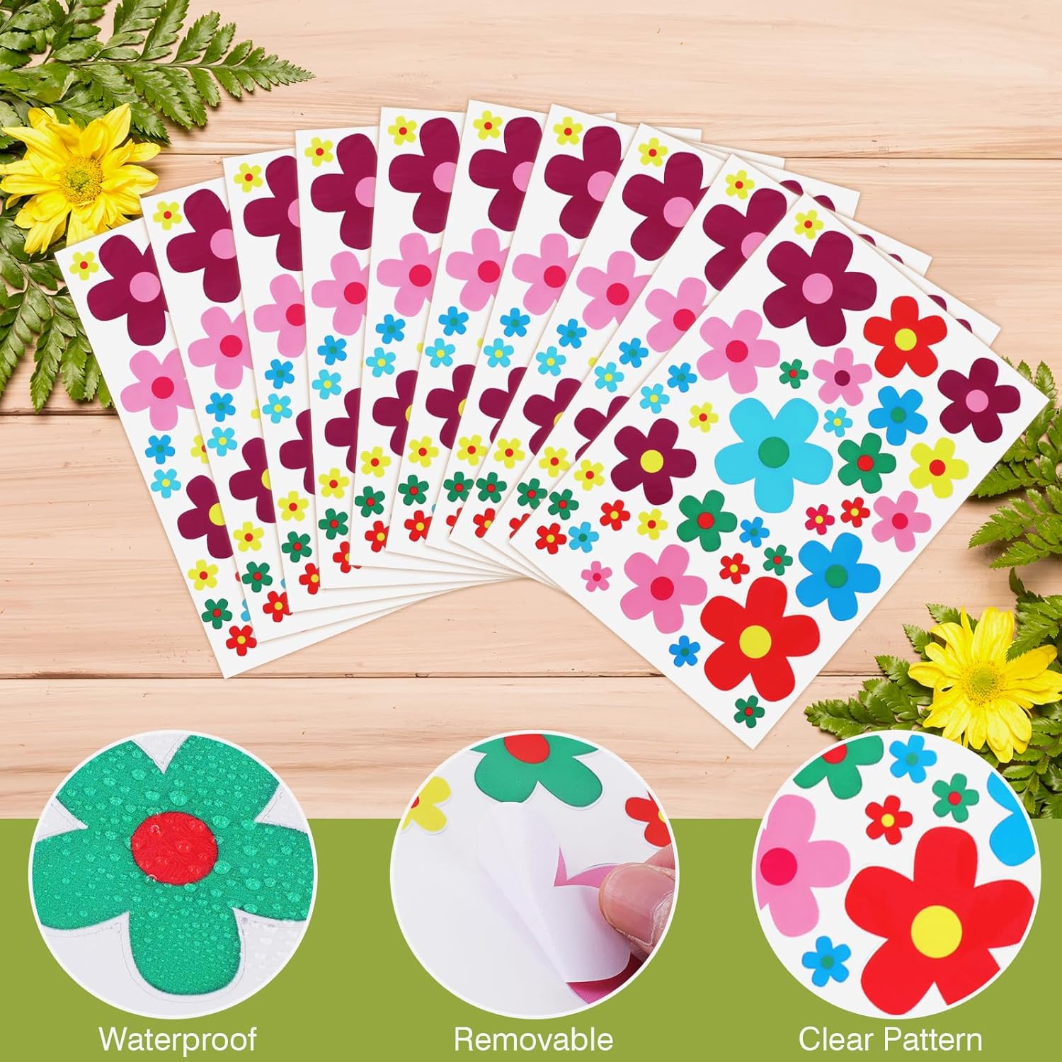 Detalle de 350 PCS Flowers Car Decals – waterproof floral vinyl stickers for car windows, doors, hoods & more