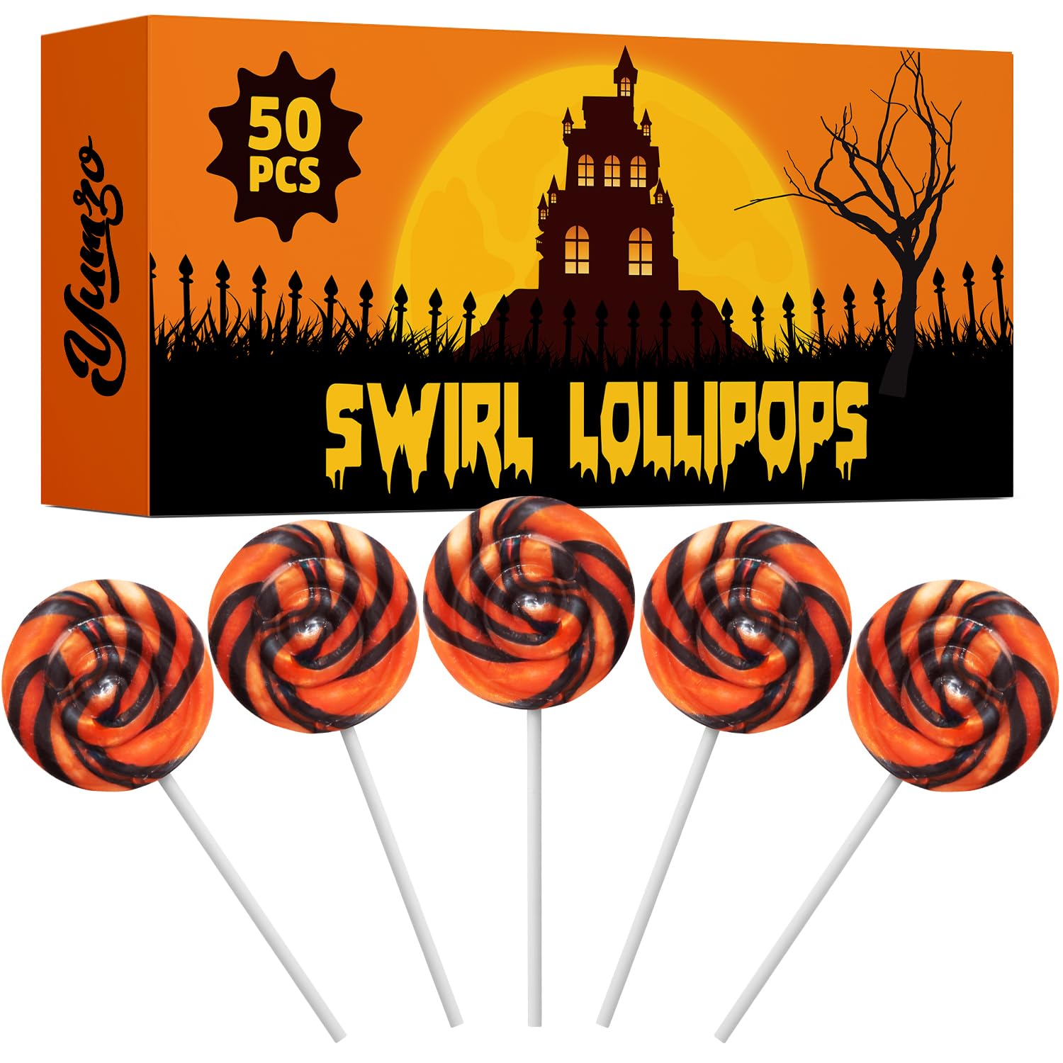 Detalle de Yumzo Halloween Orange and Black Swirl Lollipops, Individually Wrapped, 50 Pack