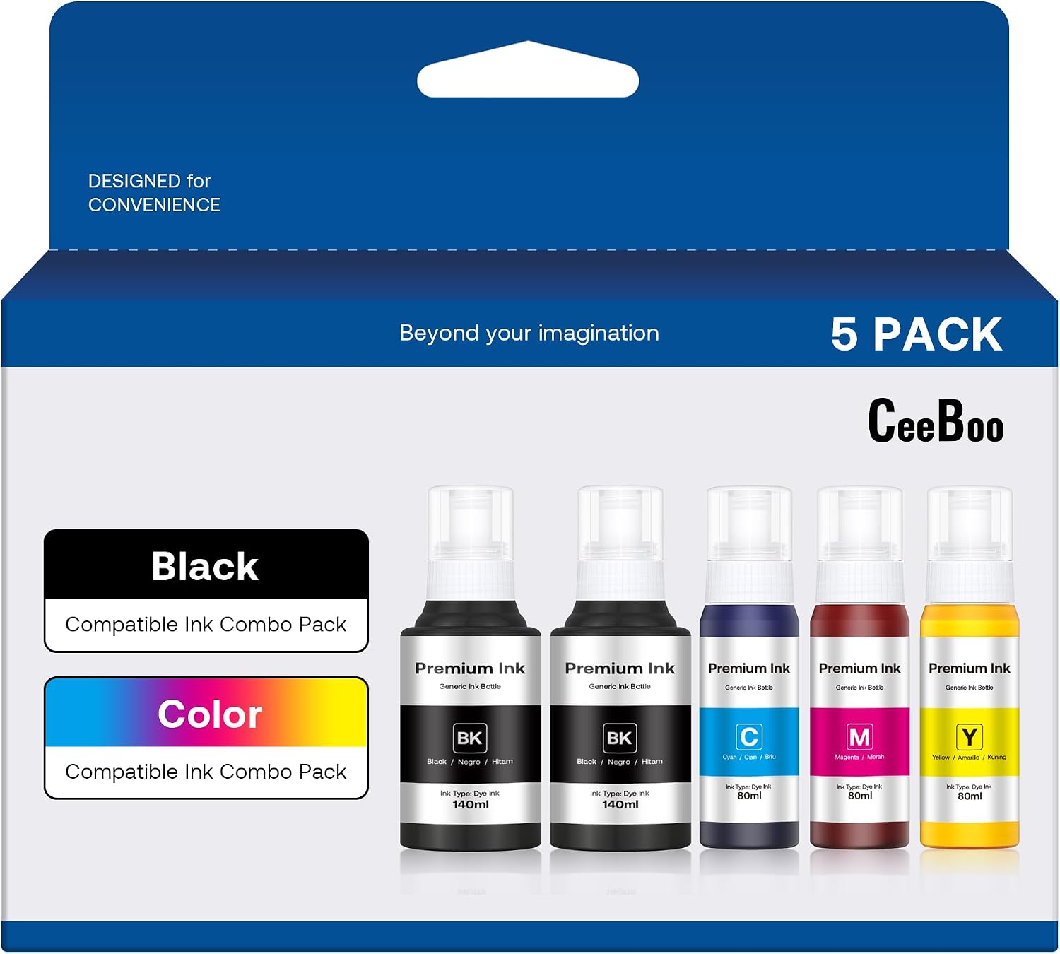 Detalle de CEEBOO CB502INK-5P Epson 502-Compatible Ink Refill Bottles, 5-Pack