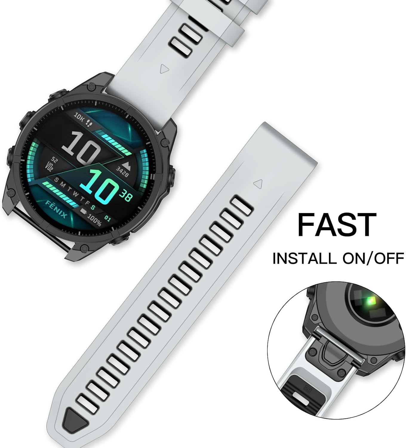 Detalle de OVERSTEP 20mm Soft Silicone Watch Band for Garmin Fenix Series (20mm) – Compatible with Fenix 6S/5S/7S/8 AMOLED