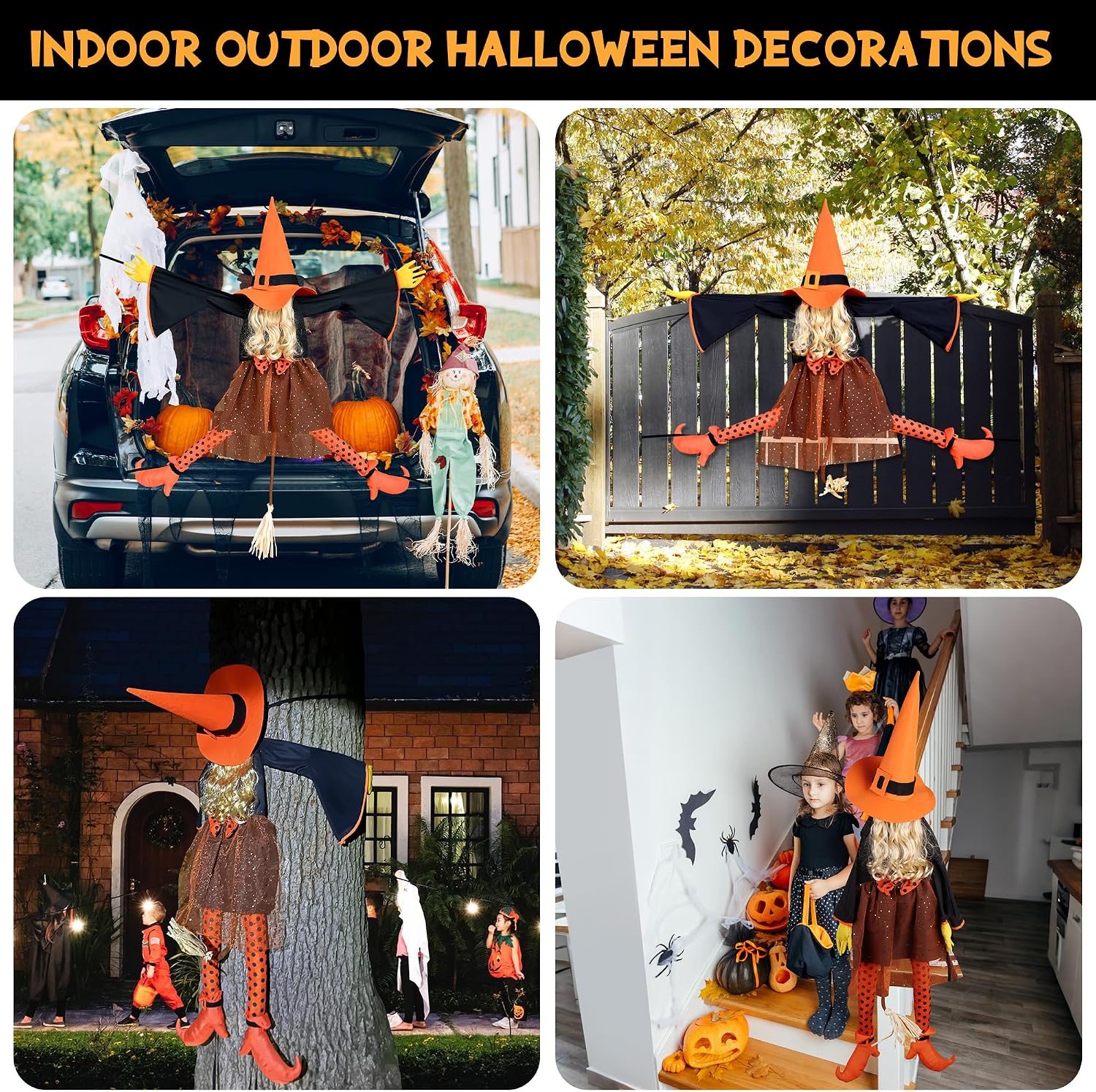 Thumbnail 5 de HOIIOH 53-Inch Orange Crashing Witch Halloween Yard Decoration