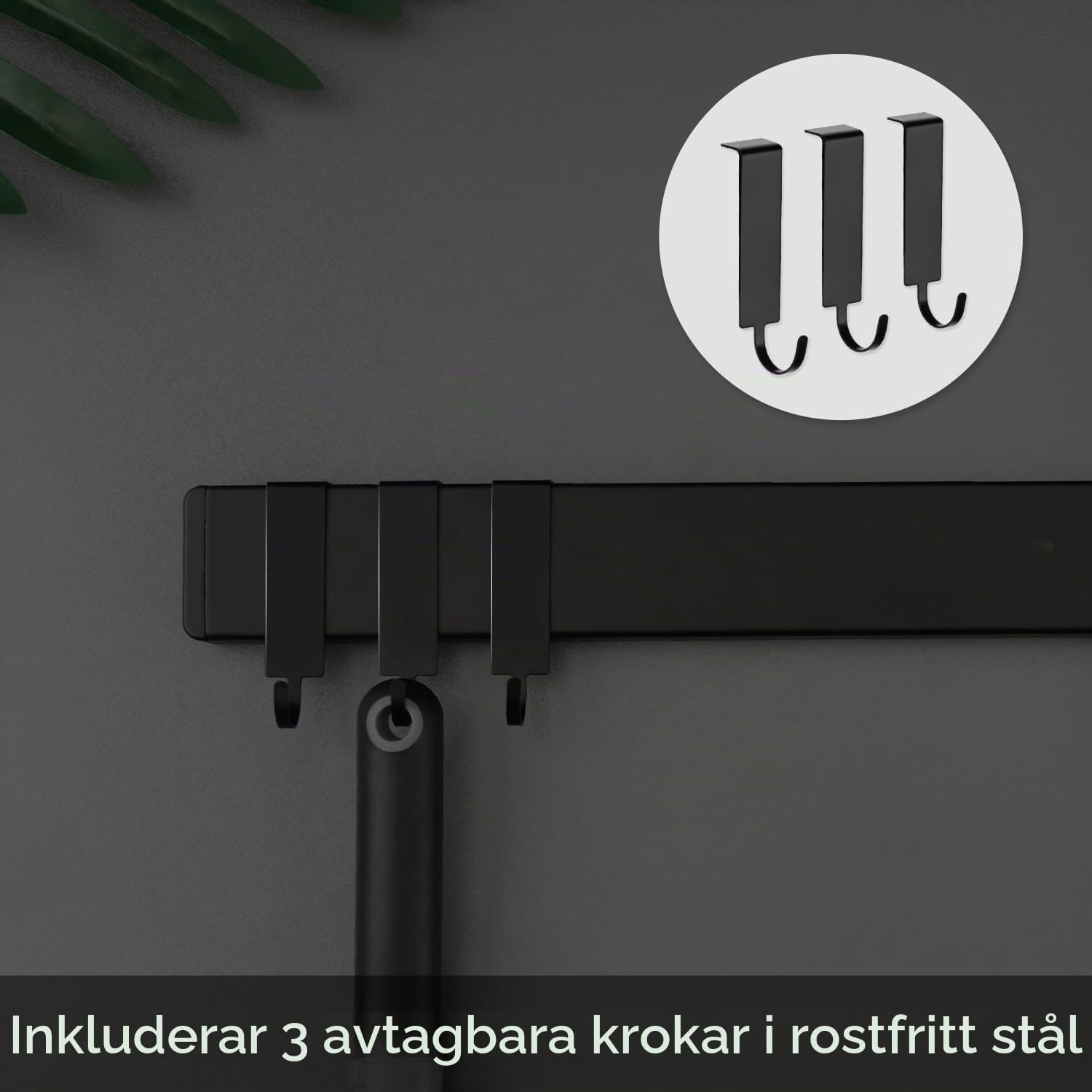 Thumbnail 2 de Trhillsbrad magnetisk knivlist 50 cm i svart rostfritt stål med krokar