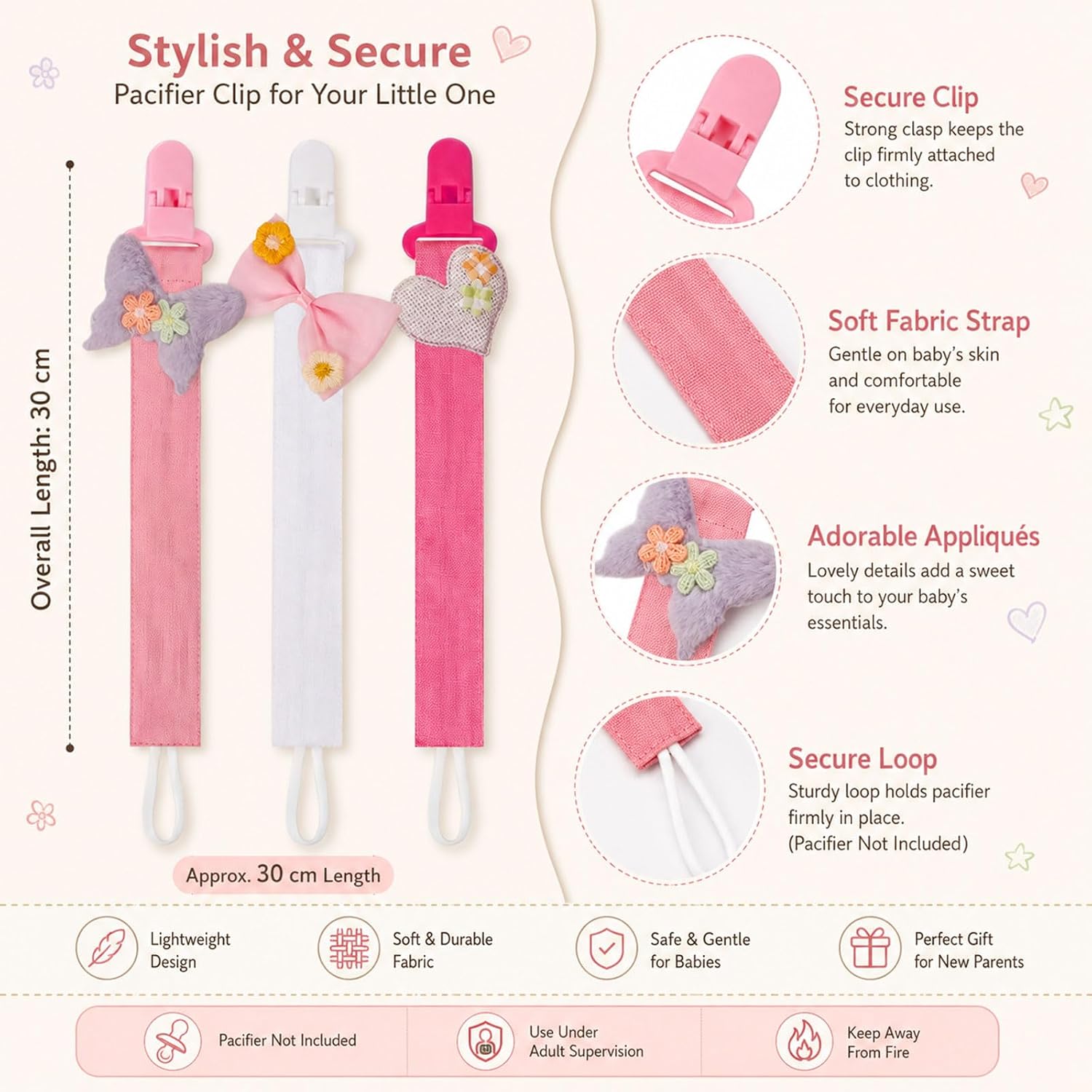 Thumbnail 4 de 5-Pack Pacifier Clips with 11-Inch Fabric Straps and Resin Clips