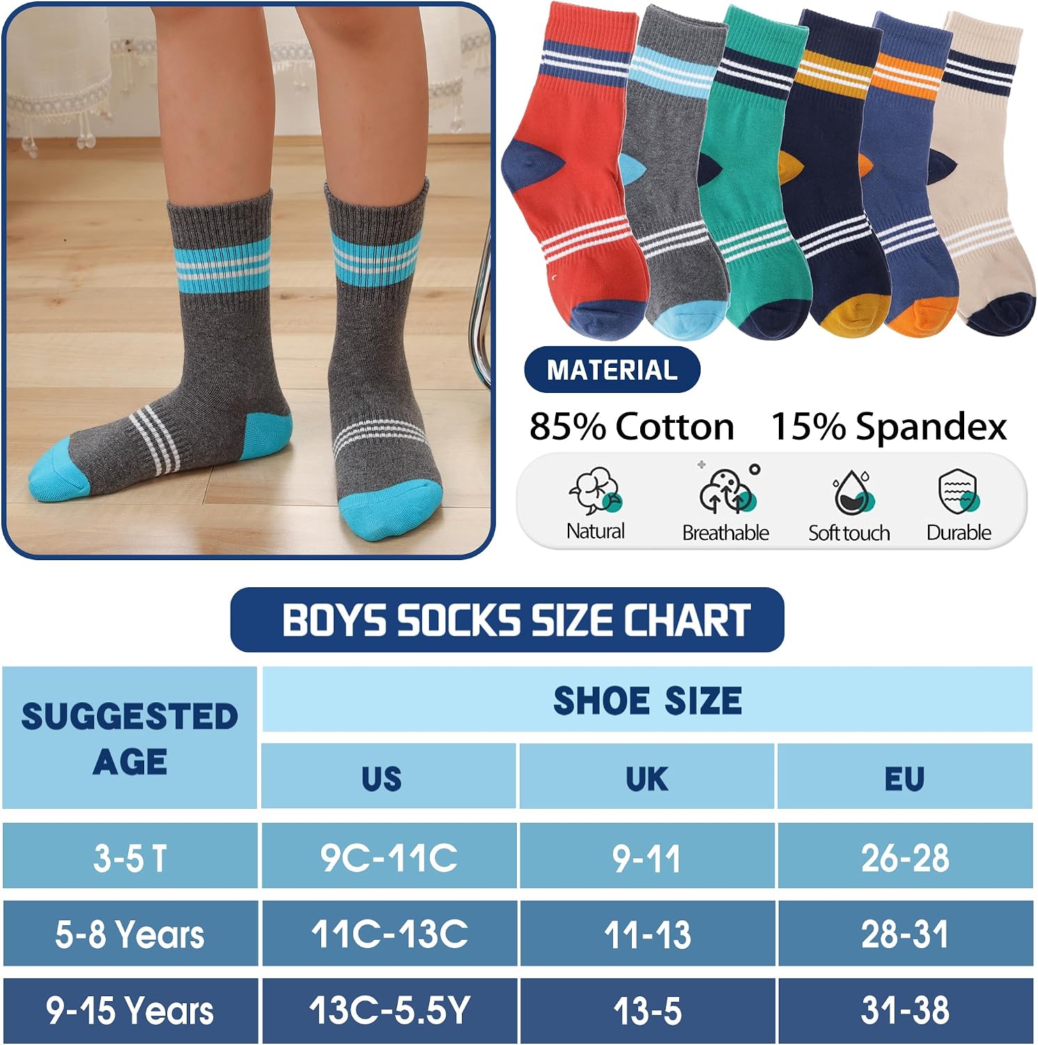 Thumbnail 4 de Welwoos Kids Athletic Crew Socks 6 Pairs