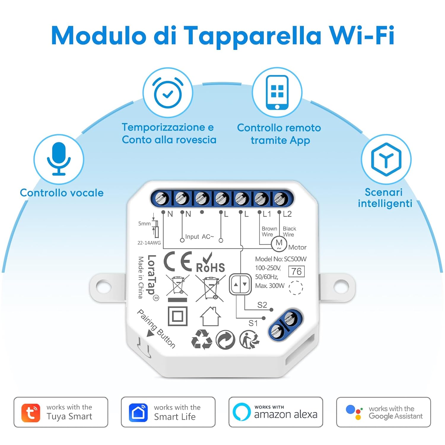 Thumbnail 1 de LoraTap Interruttore WiFi per tapparelle 2 pezzi con Smart Life, Alexa e Google Home (300W)
