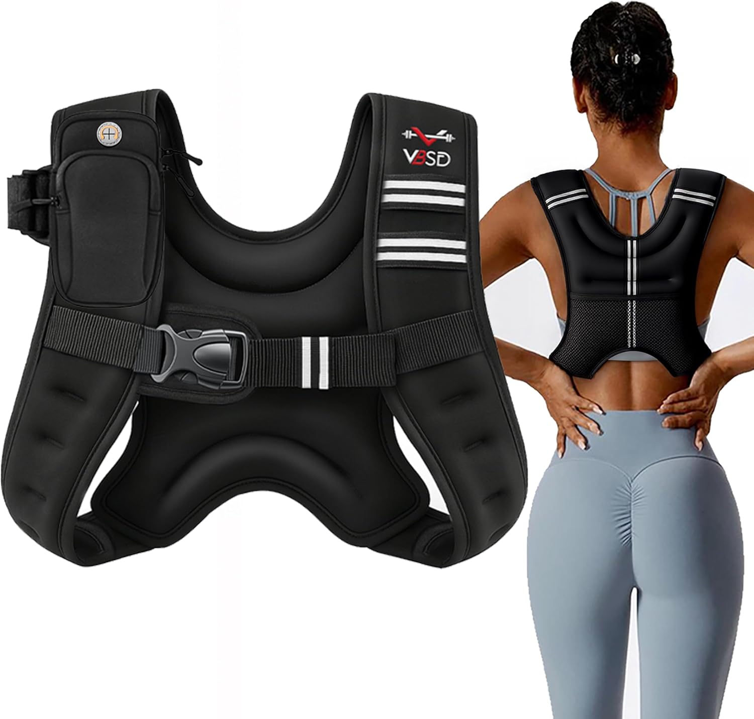 Detalle de VBSD VBSD-6LB-Black 6 lb Weighted Vest with Neoprene and Reflective Strips