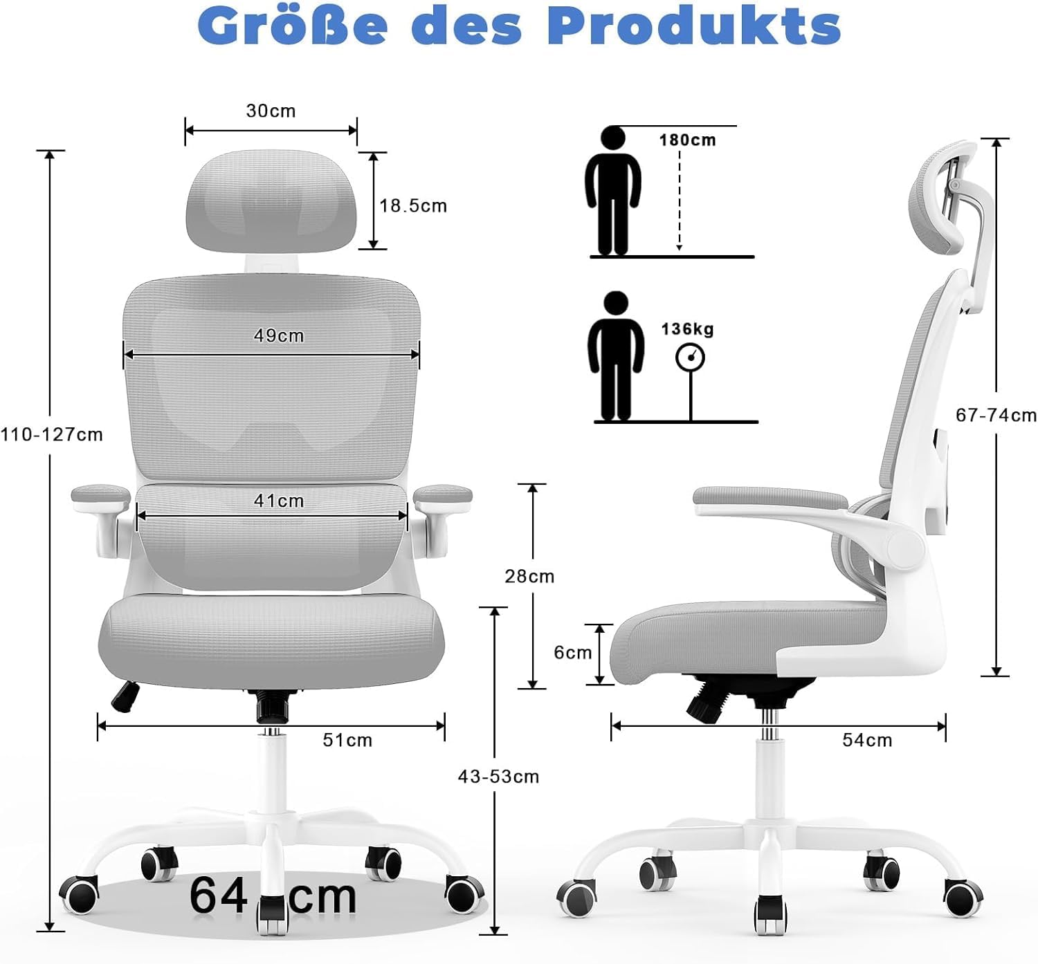 Detalle 2 de naspaluro Ergonomischer Bürostuhl 136 kg 💺