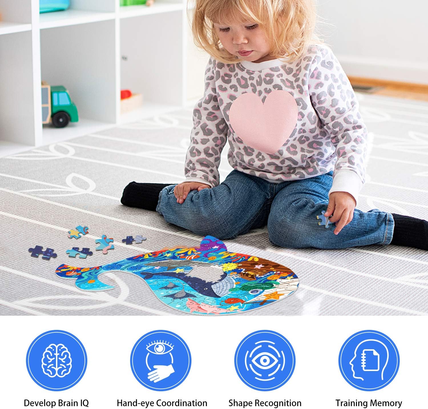 Thumbnail 3 de Ocean Whale Puzzle for Kids 4-10, 108 Large Thick Pieces – Non-Toxic Recycled Cardboard