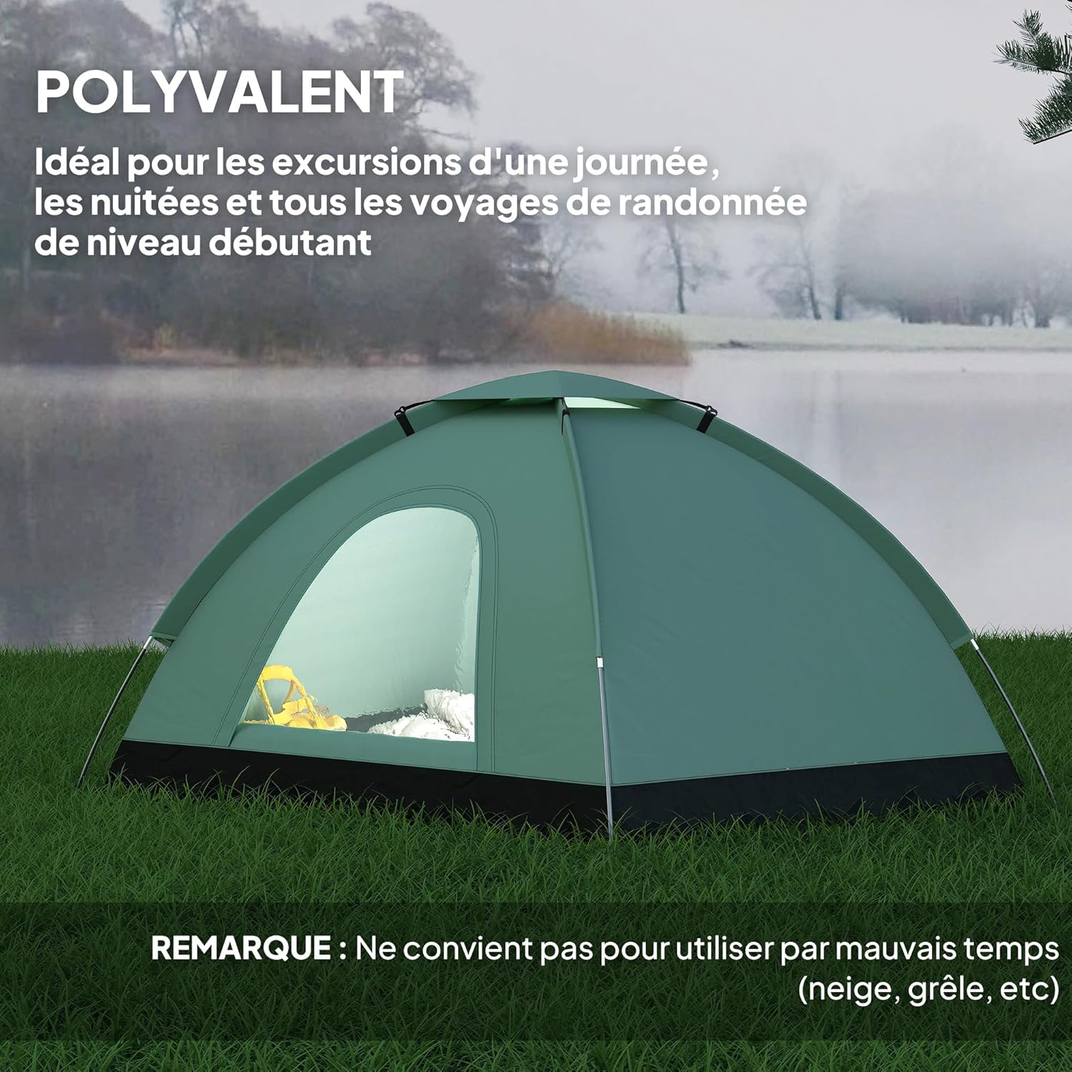 Thumbnail 5 de Outsunny Tente de camping 2 personnes camouflage en dôme légère (ventilée) avec arceaux croisés et sac de transport