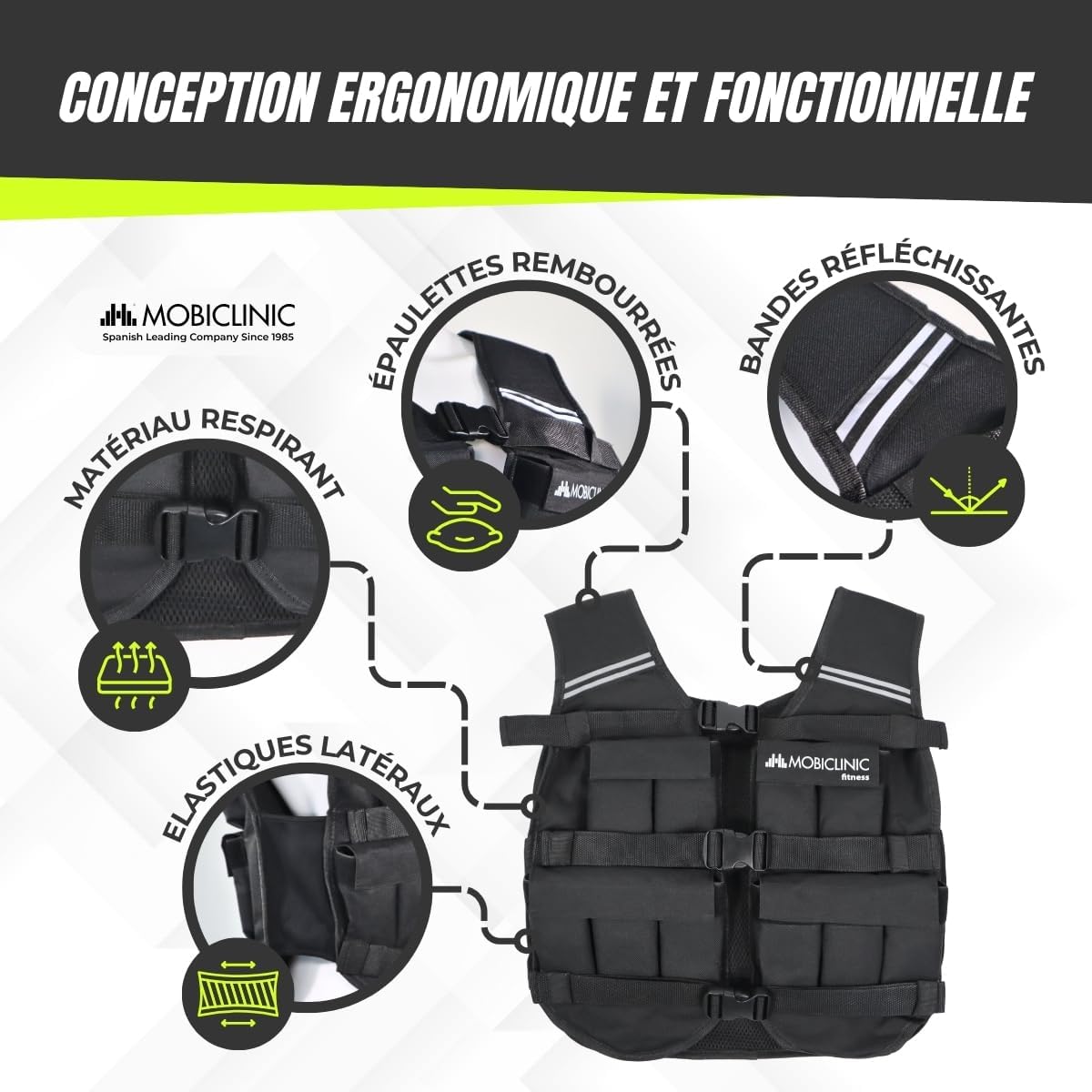 Detalle de Mobiclinic® Gilet Lesté Iron10 10/20 kg – Gilet de Poids réglable, Oxford 600D