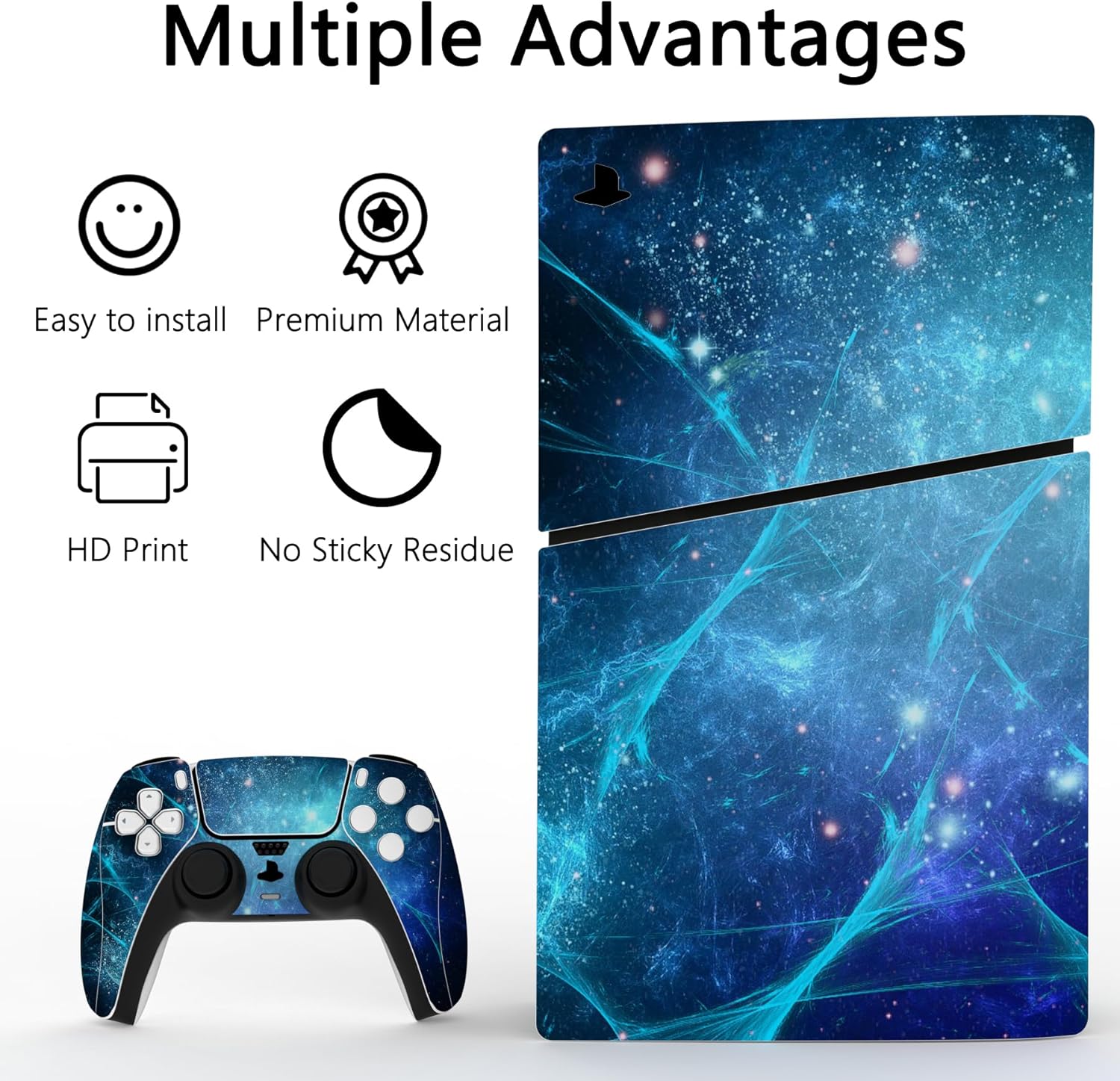 Thumbnail 2 de playvital Full Set Skin Sticker for PS5 Slim Digital Edition (New Smaller Design) – Blue Nebula