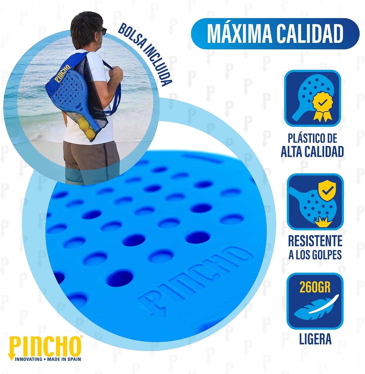 Detalle 2 de Pincho Palas de Playa: set de 2 palas y 3 pelotas EVA – para disfrutar del pádel, beach tennis y más