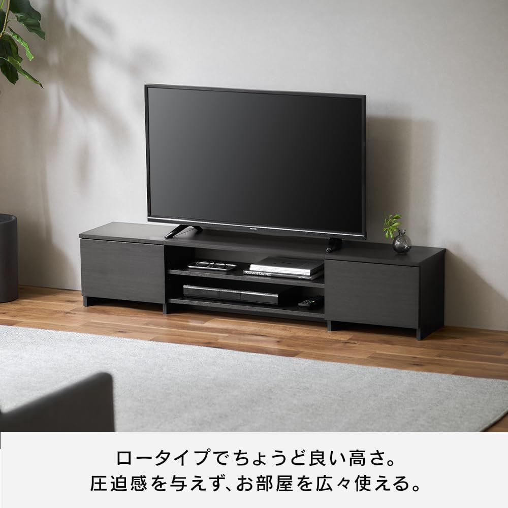 Detalle de アイリスオーヤマ BAB-150R テレビ台 幅約150cm・奥行約29.6cm、隠せる収納と背面オープン棚