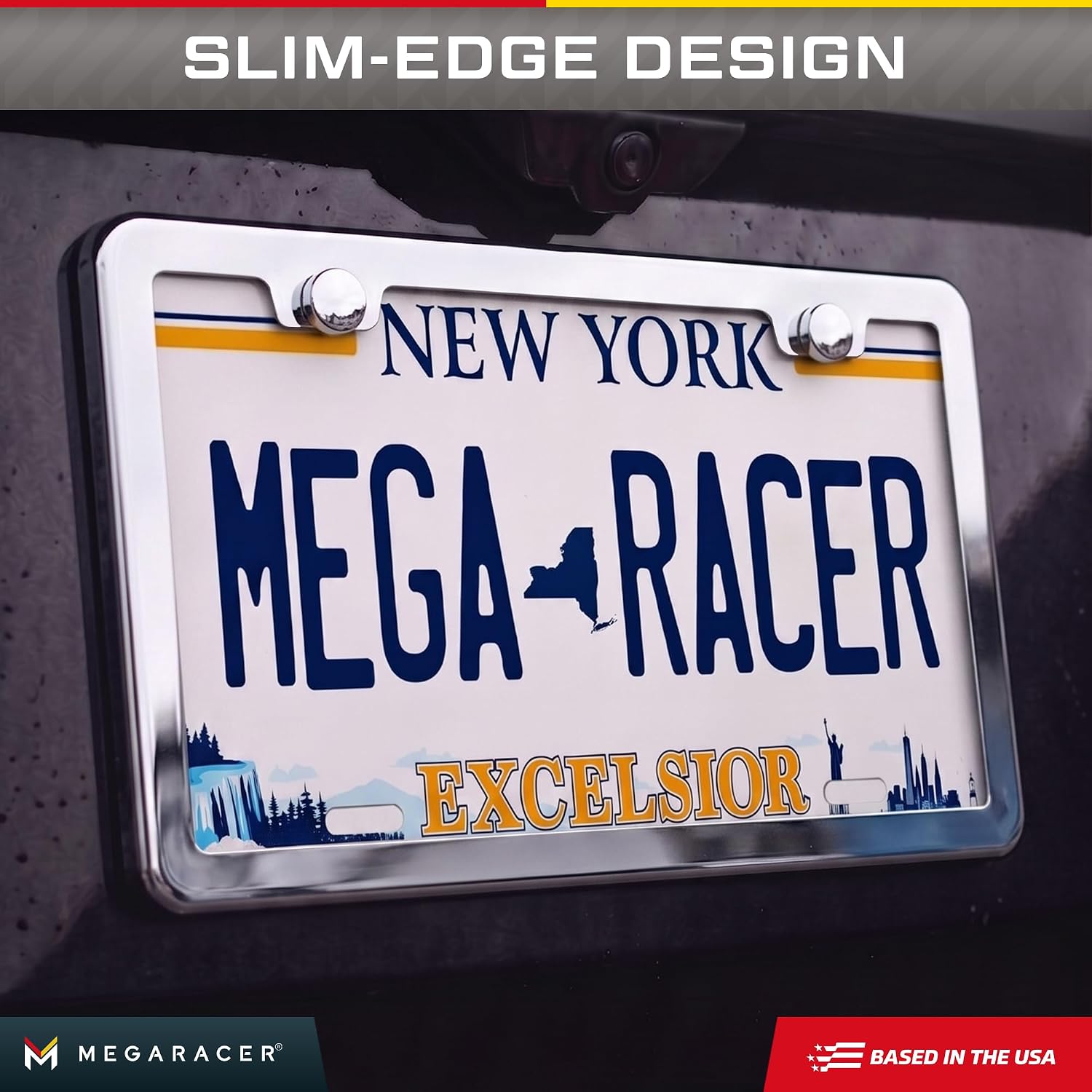 Thumbnail 3 de Polished Mirror Chrome Thin License Plate Frames (2-Pack) — Stainless Steel, Rattle-Free, Rust-Free, Street Legal