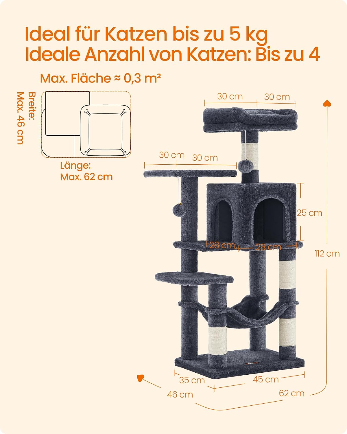 Thumbnail 6 de Feandrea Kratzbaum 112 cm Katzenspielhaus