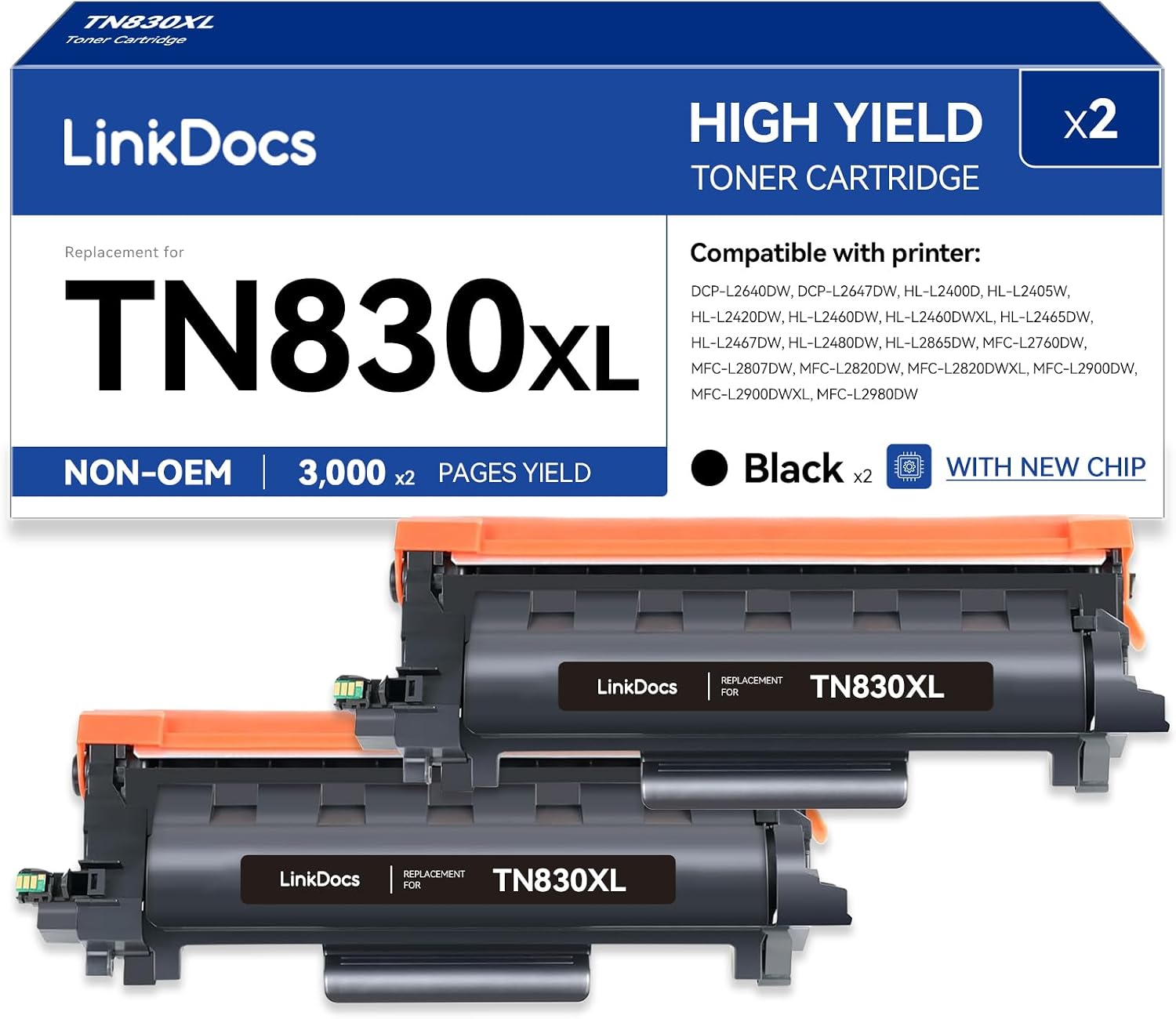 Detalle de LinkDocs TN830XL 2PK Black Toner Cartridges, Up to 3,000 Pages Each