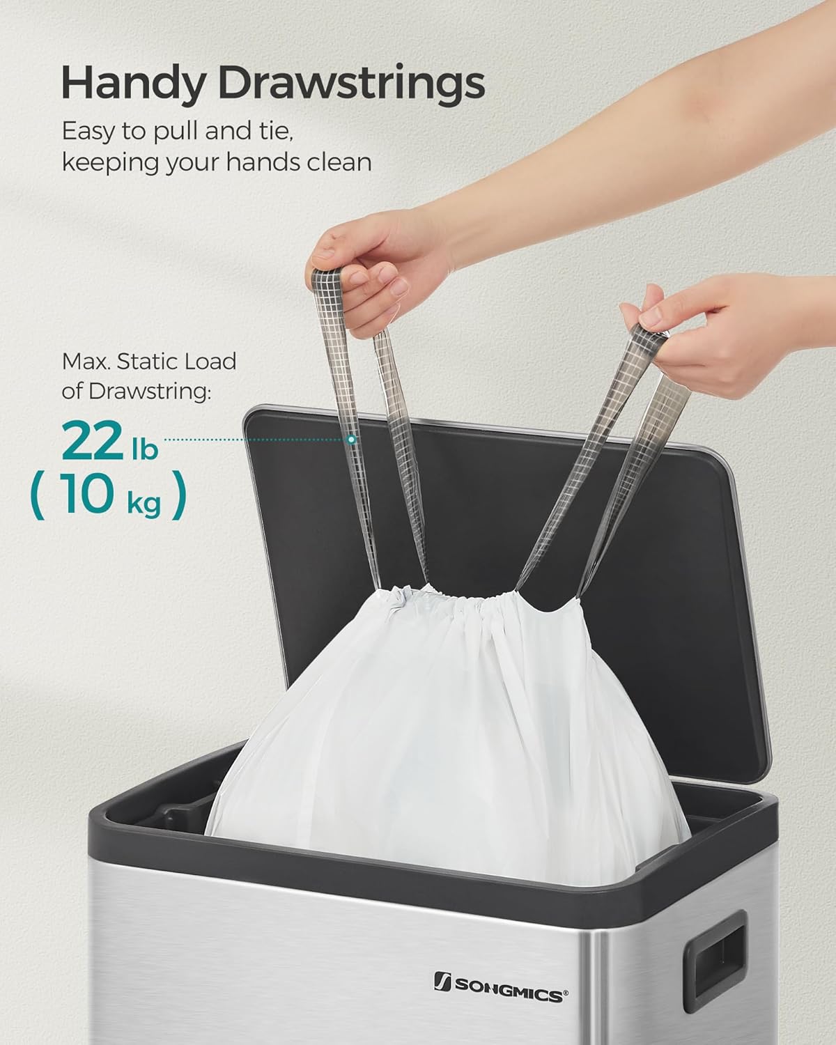 Thumbnail 4 de SONGMICS KRB050A02 heavy-duty drawstring bin bags for 13-gallon (50 L) bins – pre-separated liners, 2 rolls (80 bags)