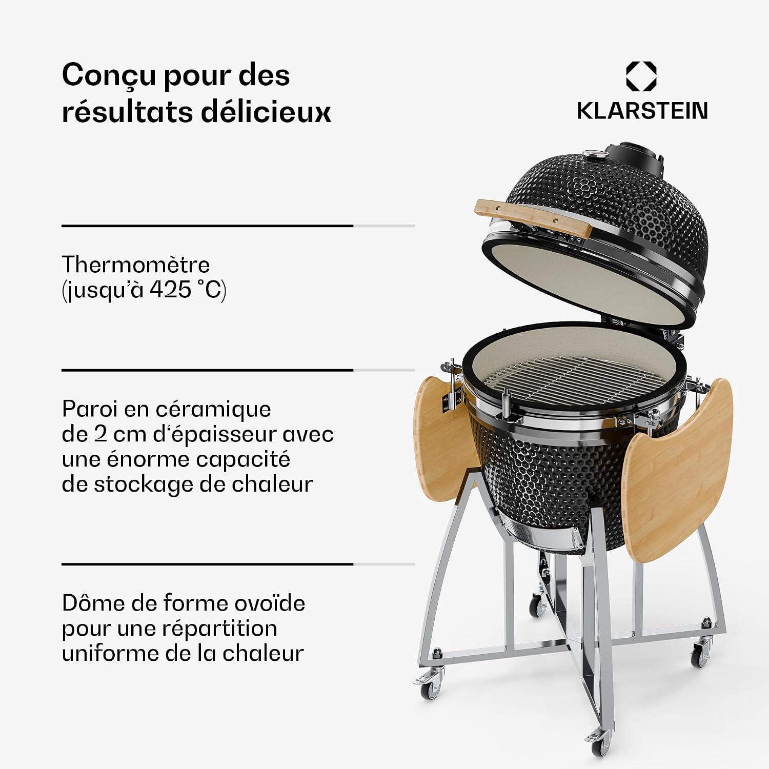 Thumbnail 3 de KLARSTEIN 10028282 kamado-grill van keramiek met thermometer en 3 wielen