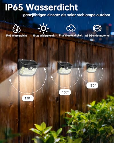 Detalle de Aootek Solarlampen für Außen mit Bewegungsmelder – 3er-Set, 120 LED, IP65