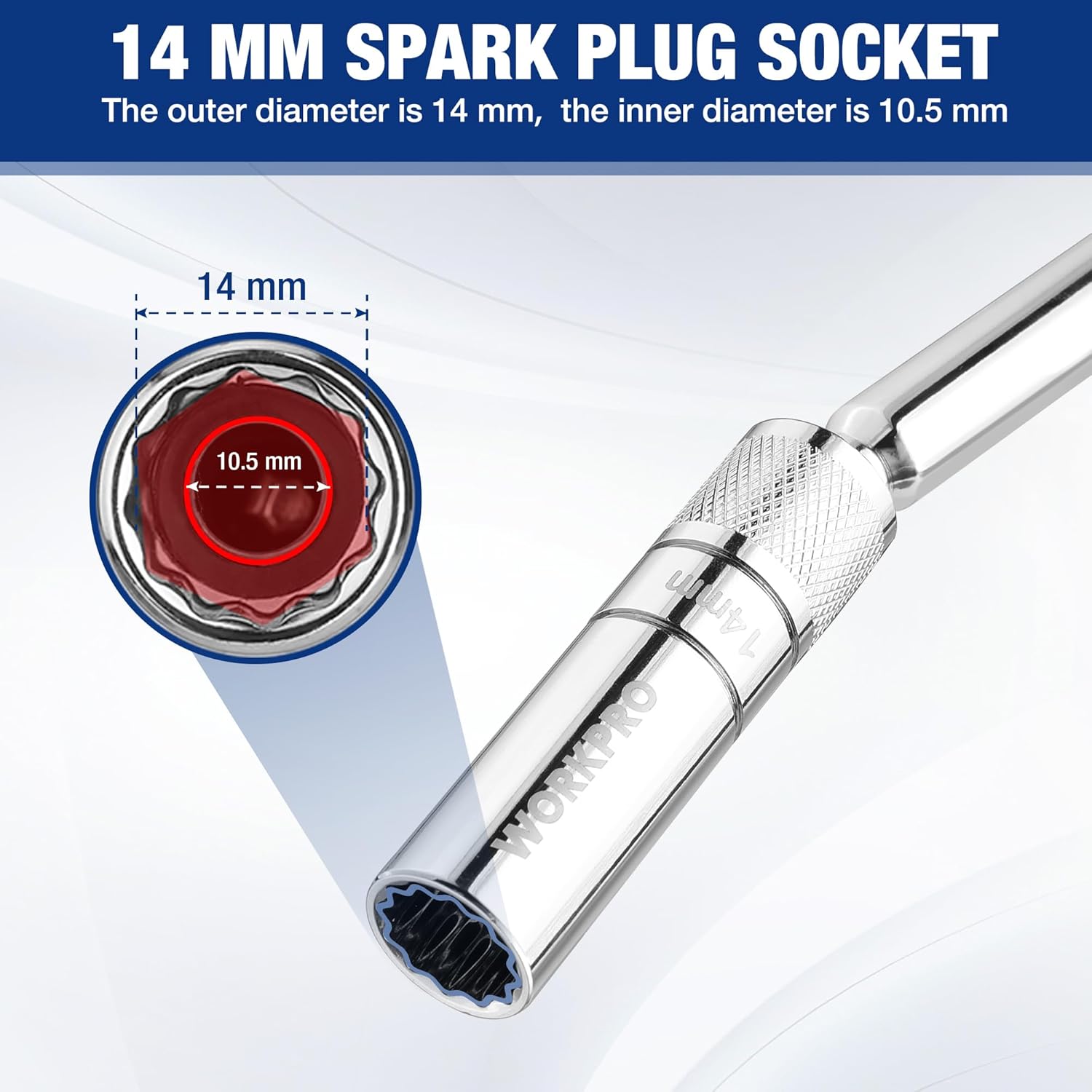 Thumbnail 1 de WORKPRO 14mm Magnetic Spark Plug Socket 300mm 🔧