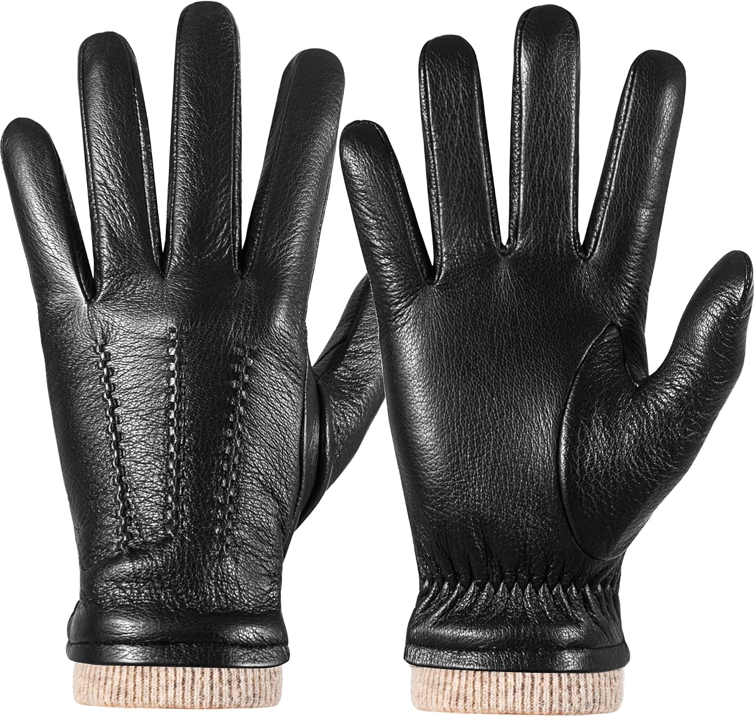 Detalle de Men’s Genuine Sheepskin Leather Gloves with Cashmere Lining and Touchscreen Use