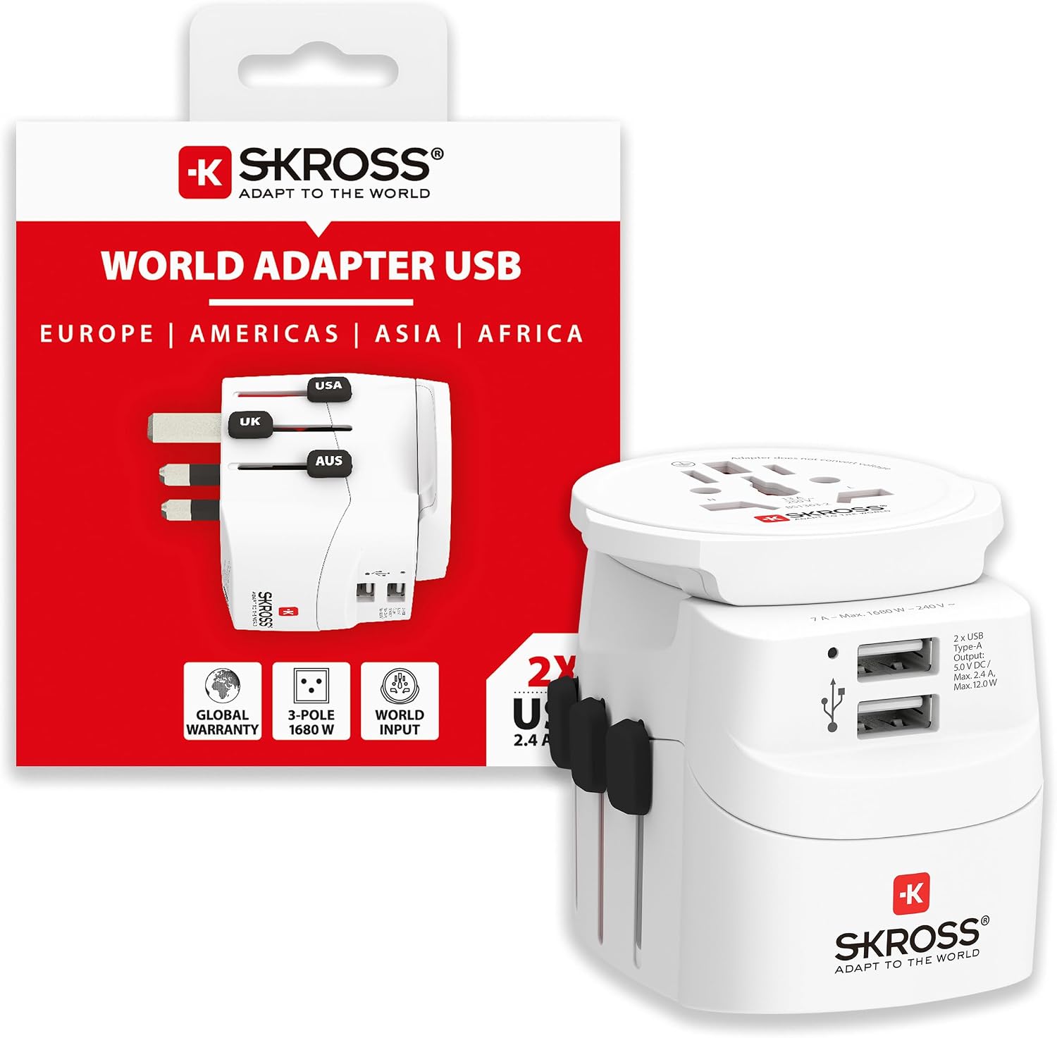 Detalle de SKROSS PRO Light USB (2xA) – 3-biegunowy adapter podróżny z 2 portami USB