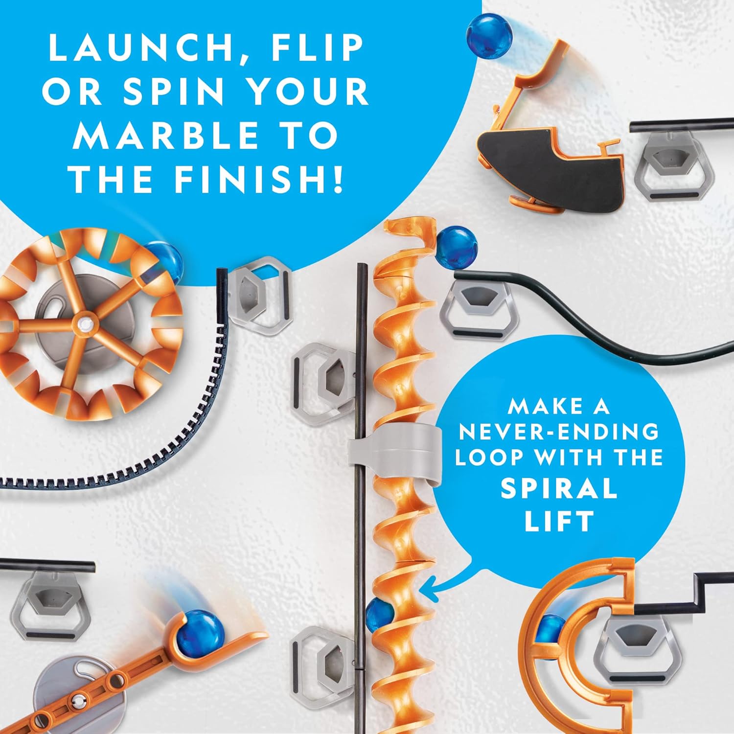 Detalle de National Geographic Magnetic Marble Run (Blue Marble) — 150-Piece STEM Magnetic Track Building Set for Kids & Adults