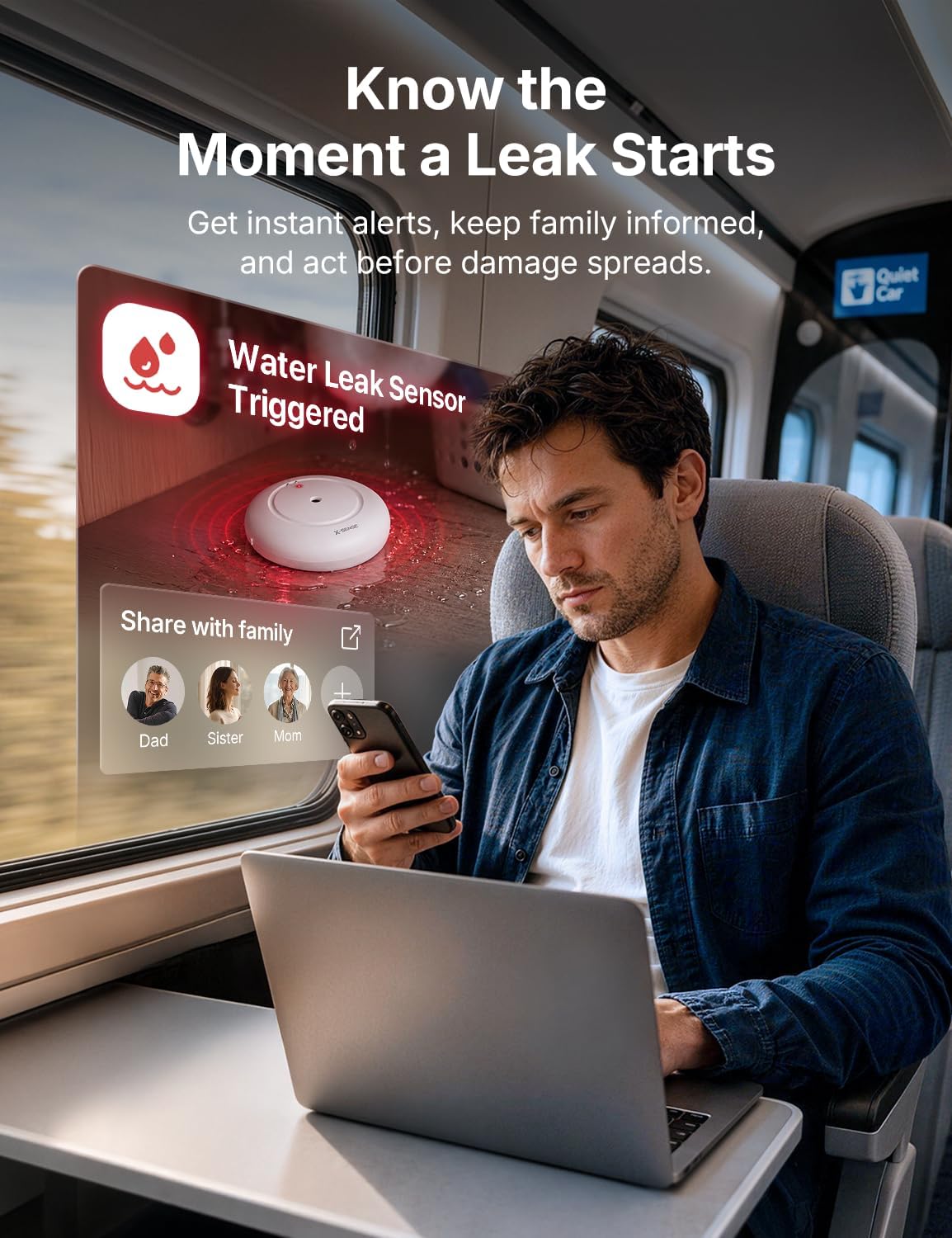 Detalle de X-Sense SWS54 Wi-Fi Water Leak Detector Kit, 3 Sensors, 120 dB, IP66
