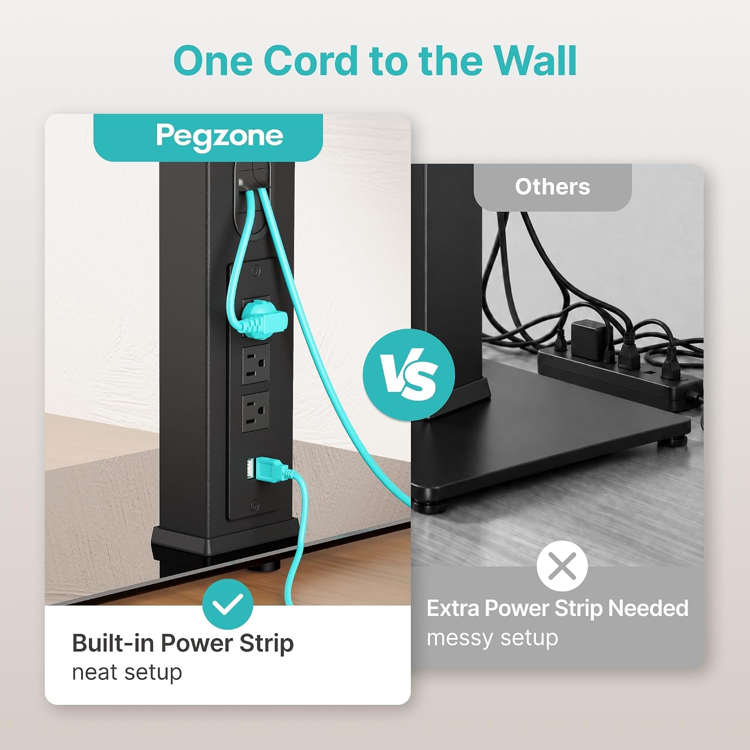 Detalle 2 de Pegzone Universal TV Stand Swivel with Power Outlet (43–90" TVs, VESA up to 600x400mm)