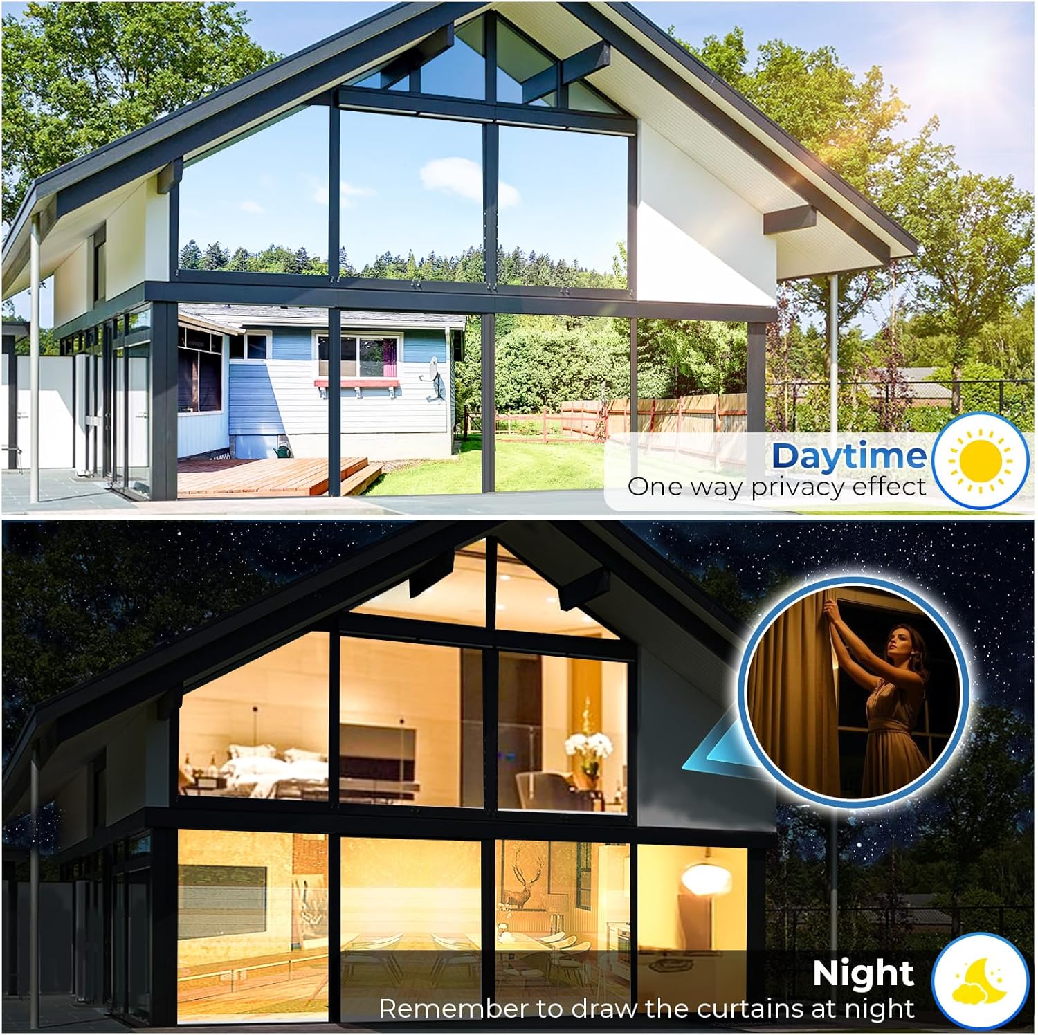 Thumbnail 6 de Beautysaid One Way Window Film Daytime Privacy with Reflective Mirror (Silver, 45x200cm)