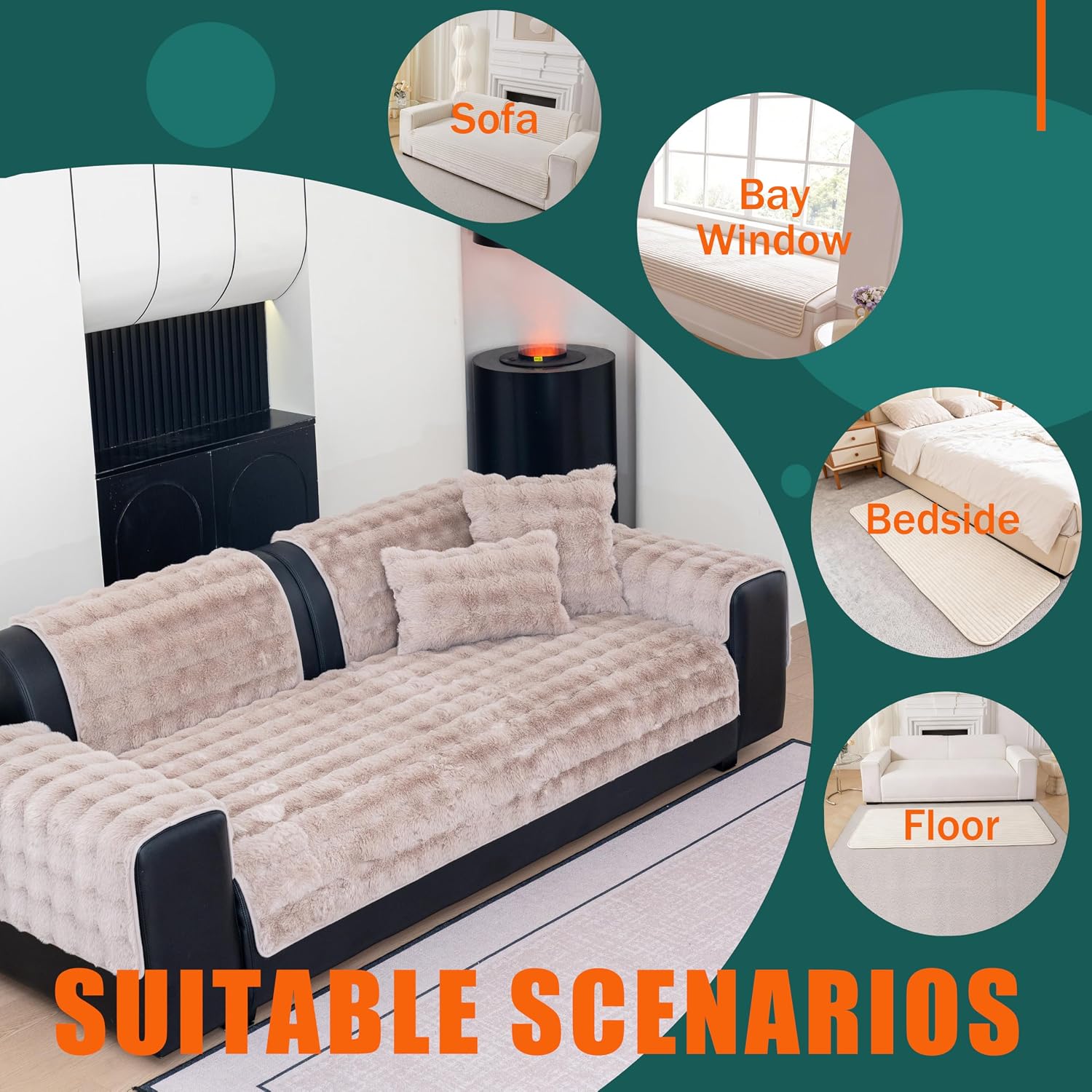 Thumbnail 2 de Cshionary Fuzzy Sofa Cover for Dogs, Brown, Non-Slip and Washable