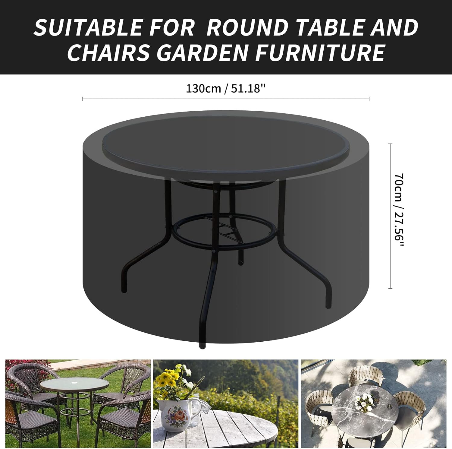 Thumbnail 1 de PATIO PLUS Large Round Garden Table Cover 130x70cm