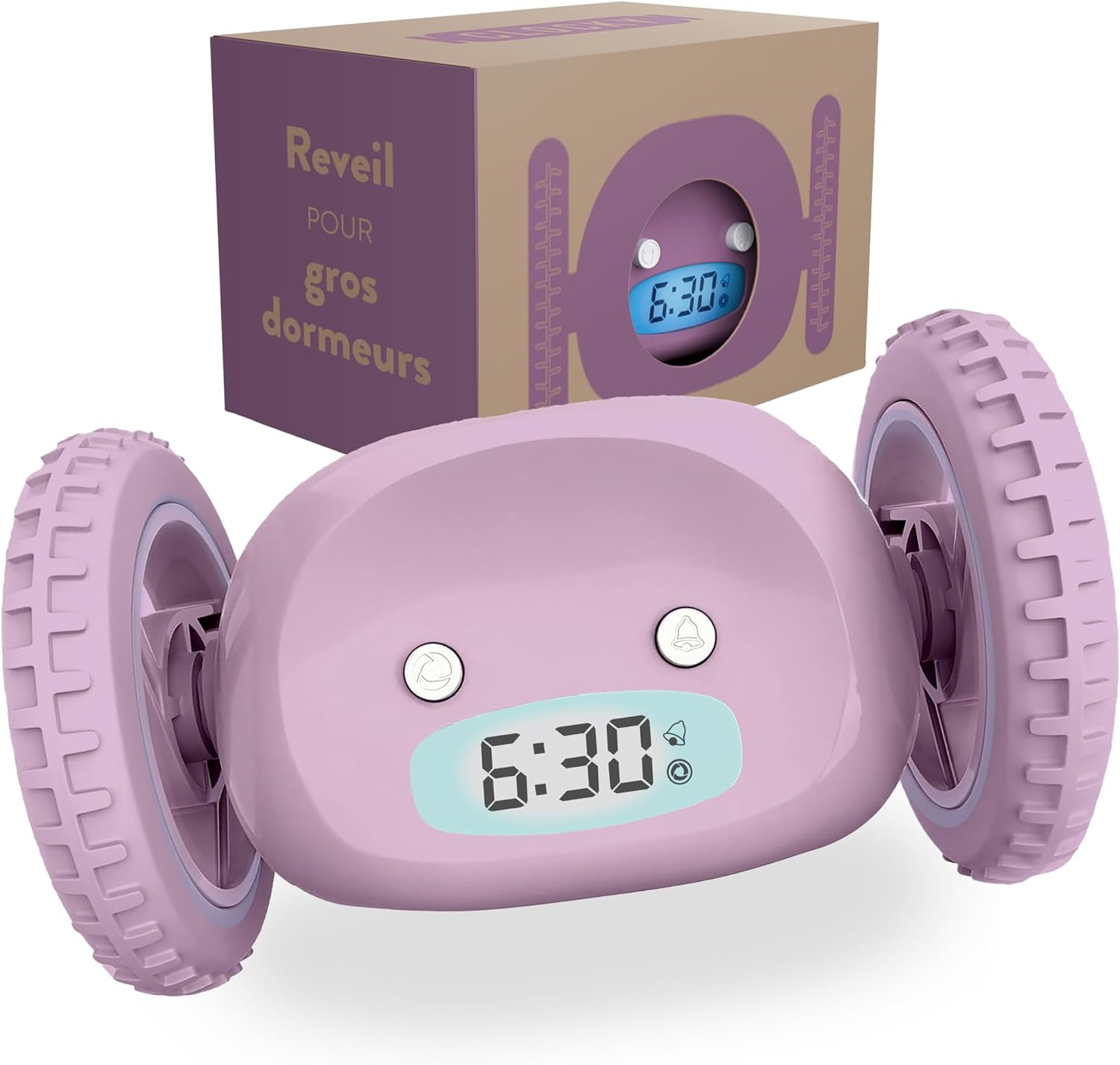 Detalle de Clocky Réveil matin à roulettes “Roulant Forte Sonnerie” (lavande) — réveil puissant pour gros dormeurs