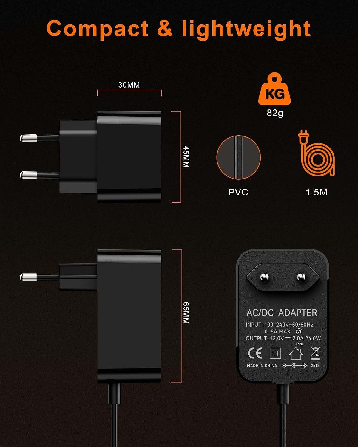 Detalle de RENGOGA zasilacz 12 V/2 A do keyboardów Yamaha, 24 W, wtyk 5,5 × 2,5 mm