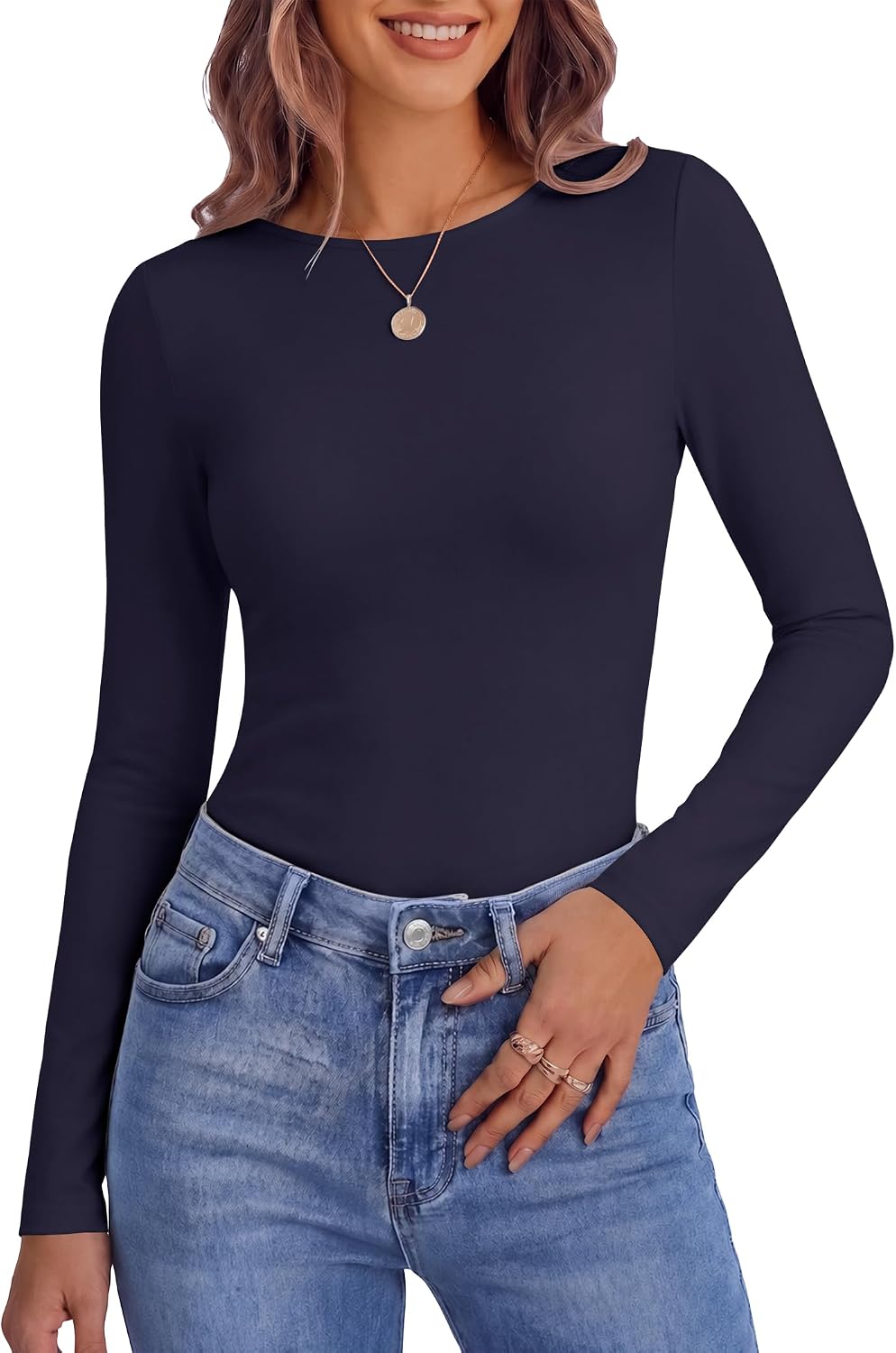 Detalle de Ekouaer Women's Long-Sleeve Micro-Fleece-Lined Boat-Neck Base Layer