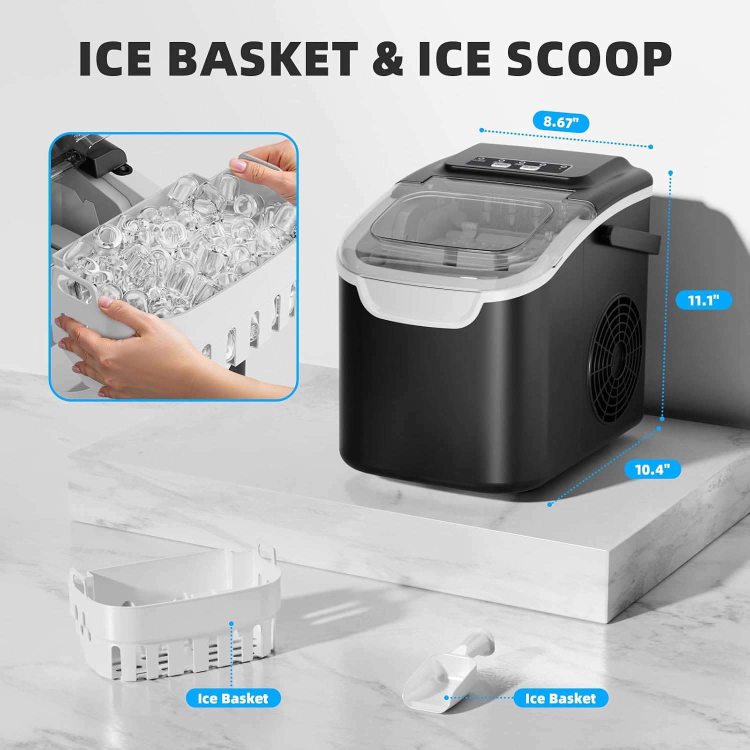 Detalle 2 de Antarctic Star HZB-12/Q Countertop Ice Maker, 2 Ice Sizes and Self-Cleaning