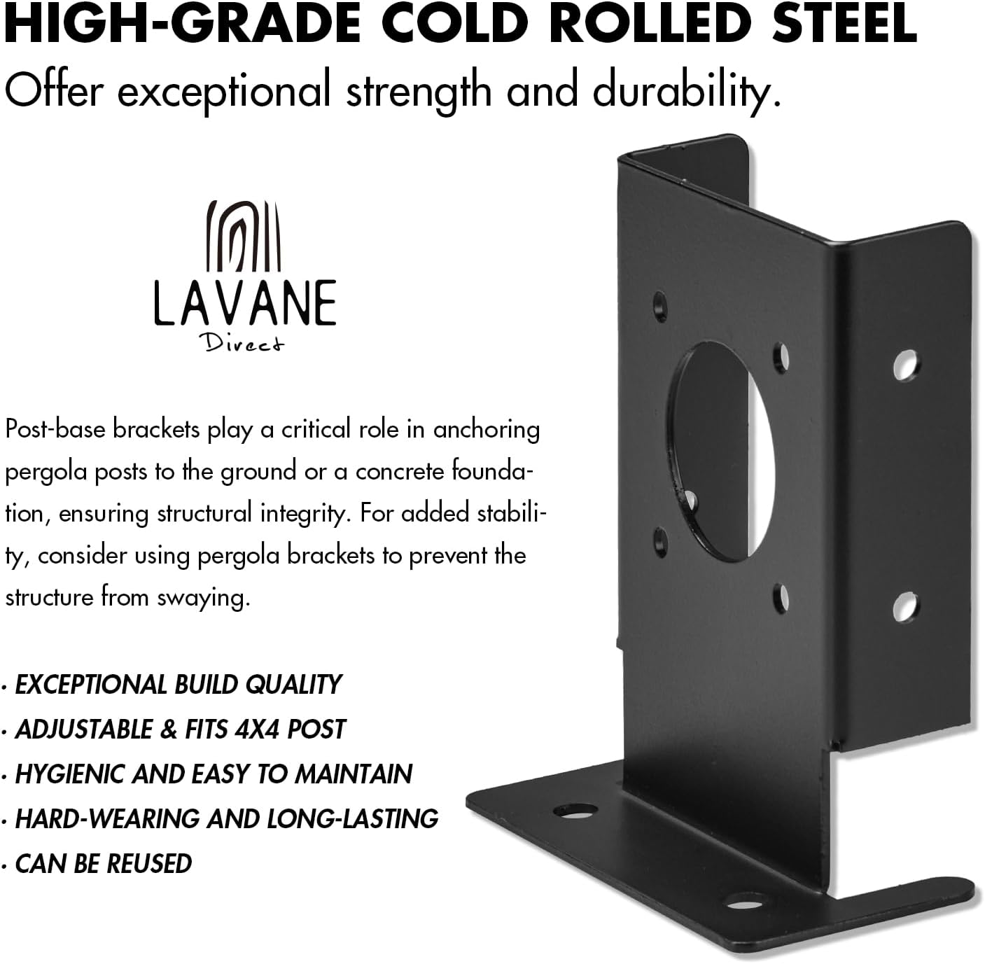 Thumbnail 2 de LAVANE Adjustable 4x4 Post Base Brackets 4pcs 🪚