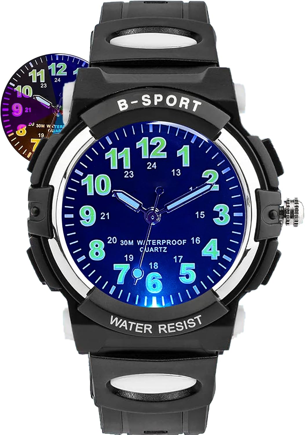 Detalle de DTKID Kinderuhr Junge Mädchen – 7 LED-Farbwechsel, 3ATM, leicht ablesbar, für 5–16 Jahre