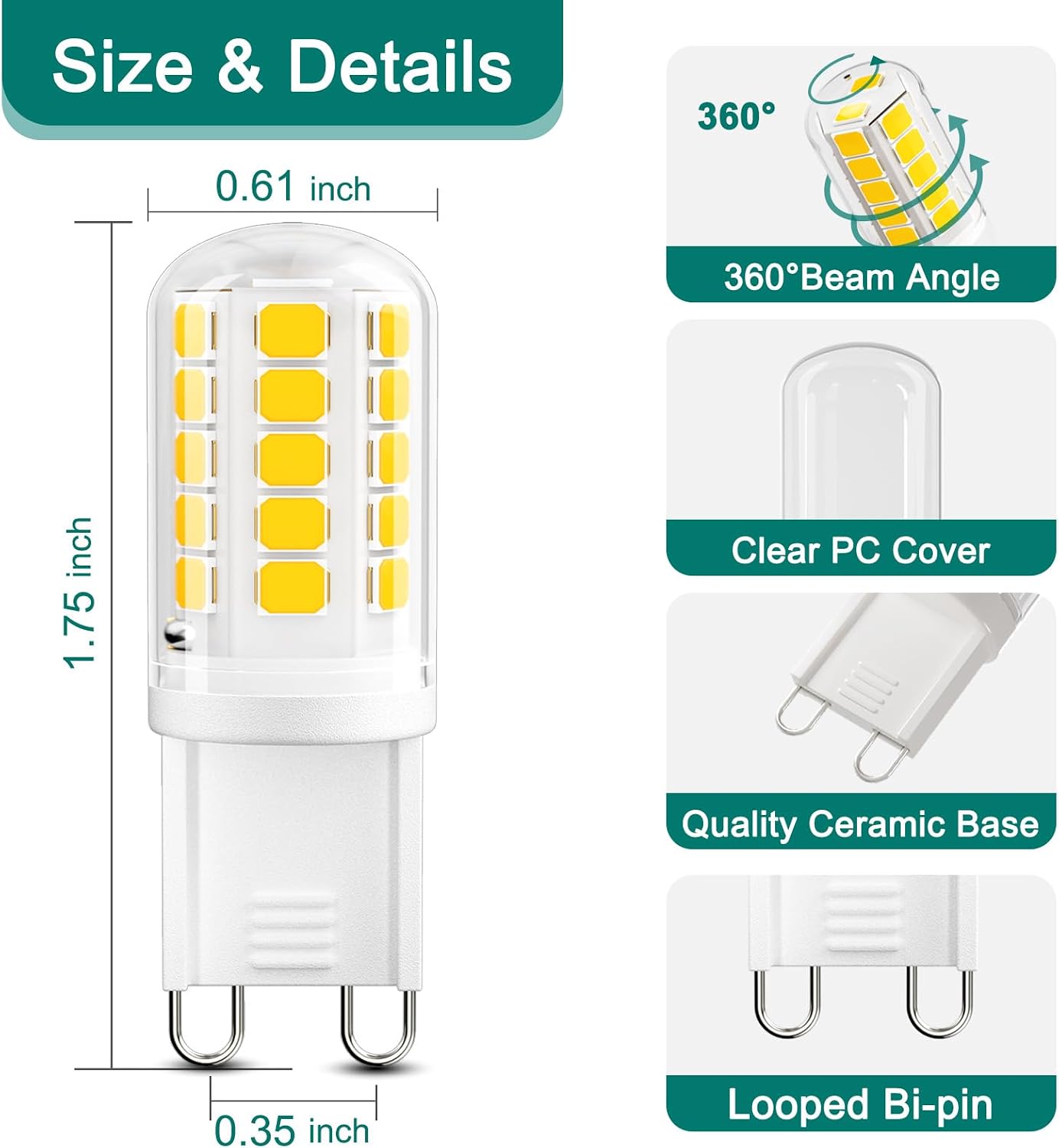 Detalle 1 de DiCUNO G9 LED Bulbs, 4W, 4000K Natural White, 400 Lumens, 10-Pack