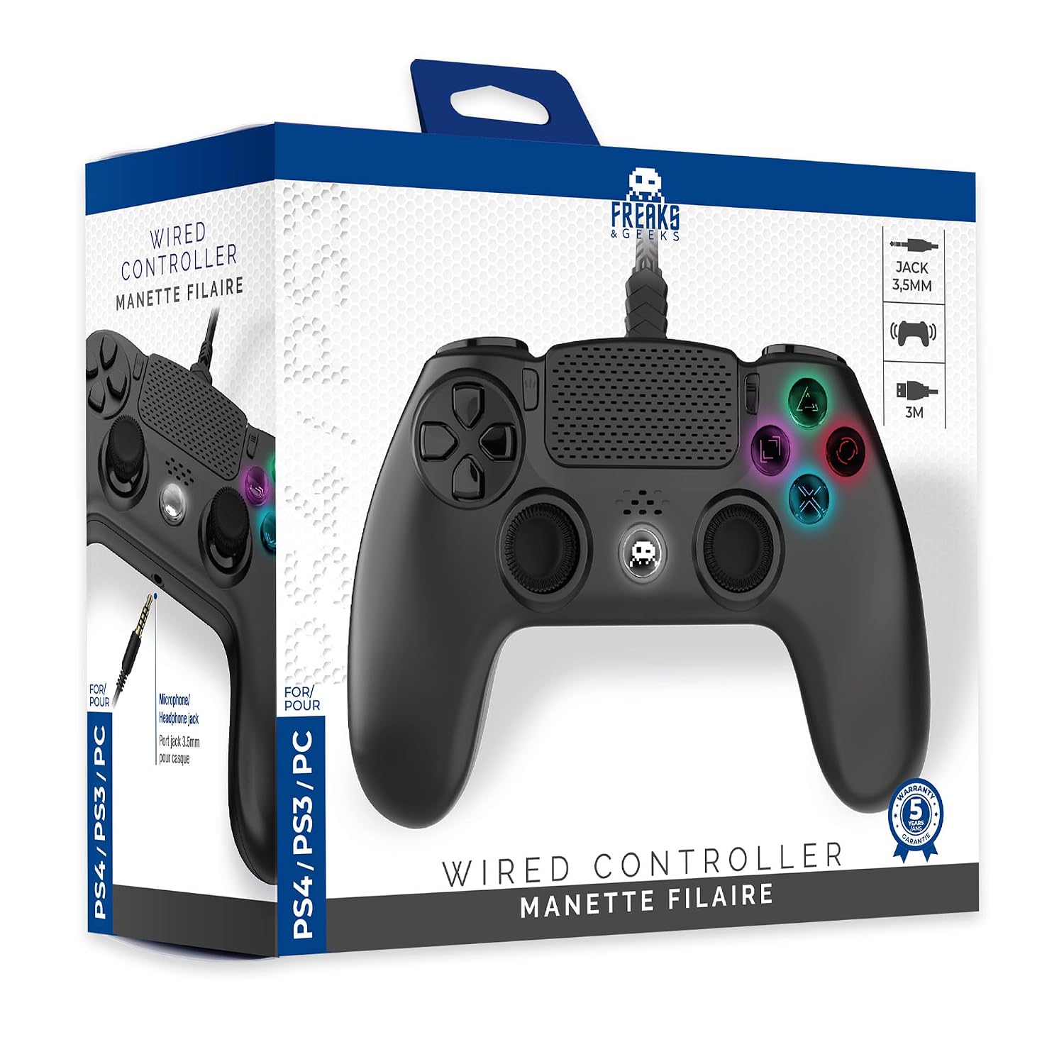 Detalle de Freaks And Geeks Wired Controller für PS4 mit 3 m Kabel – Schwarz