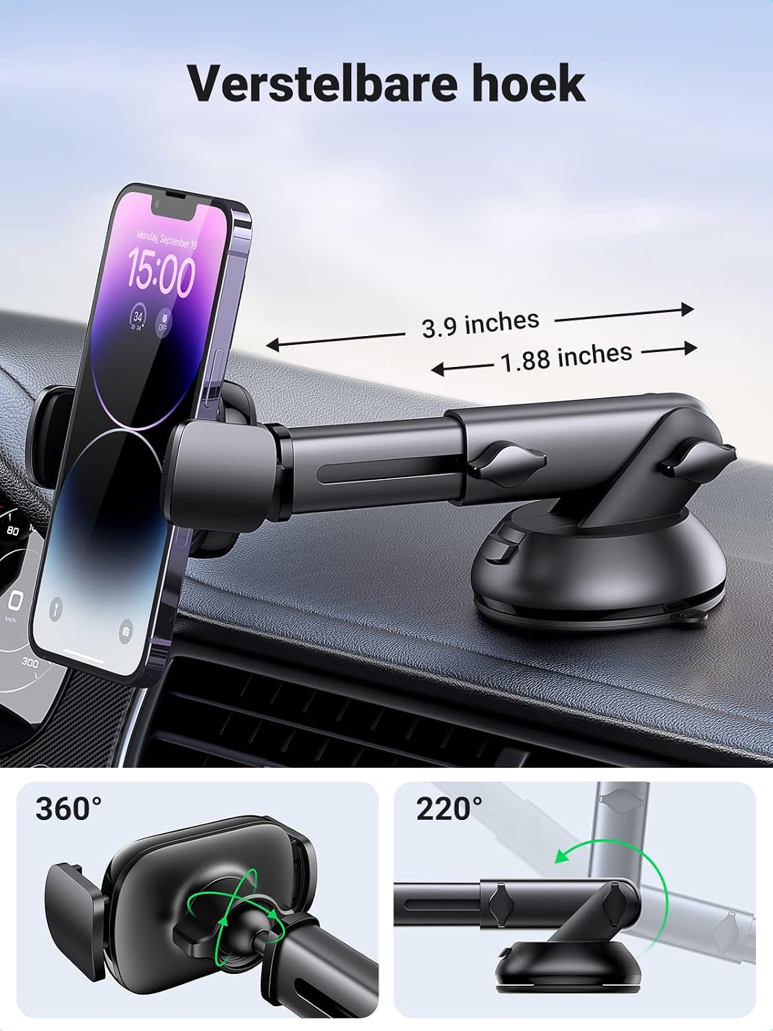 Thumbnail 3 de UGREEN autotelefoonhouder met zuignap, draaibare kogelkop en arm van 19 cm