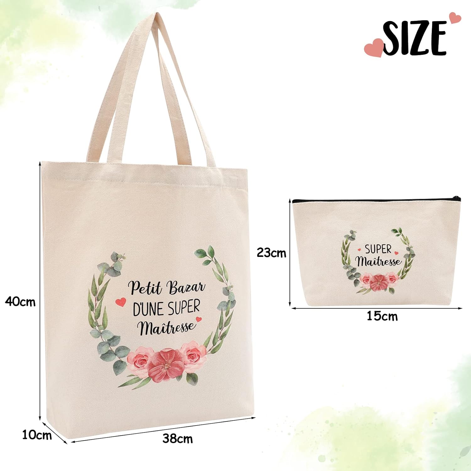 Thumbnail 5 de Rhdekoein Tote Bag avec Petite Pochette – Lot de 2 sacs coton pour maîtresse