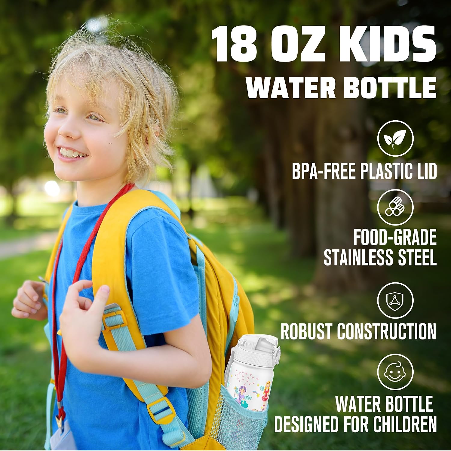 Detalle 2 de GOPPUS 550ml Kids Insulated Water Bottle with Straw – Durable Stainless Steel (BPA‑Free, Leak‑Proof)